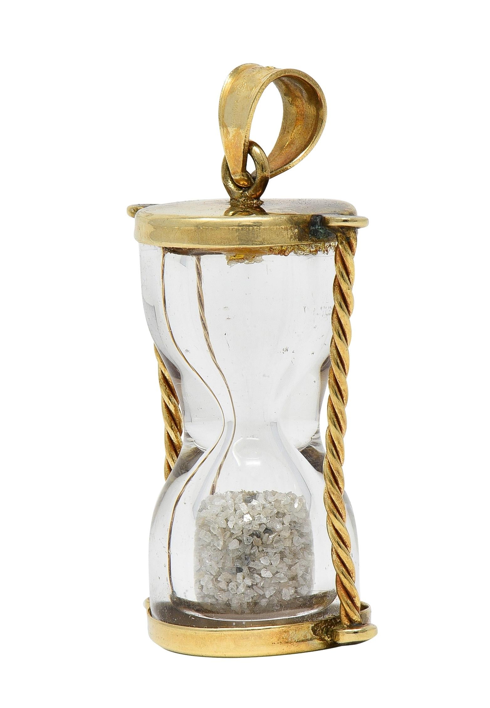 1950's Diamond 10 Karat Yellow Gold Vintage Hourglass Charm