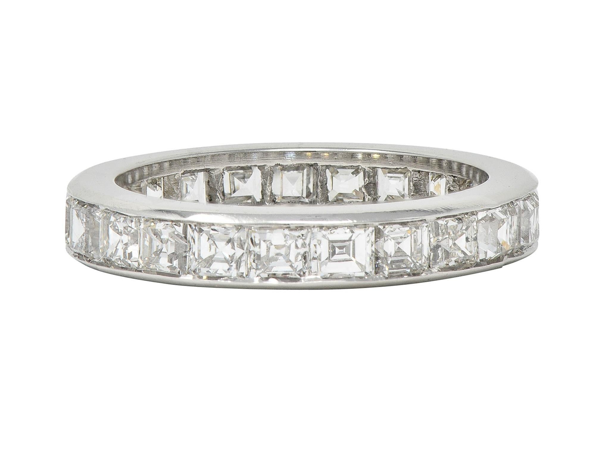 1950's 4.14 CTW Asscher Cut Diamond Platinum Vintage Eternity Band Ring