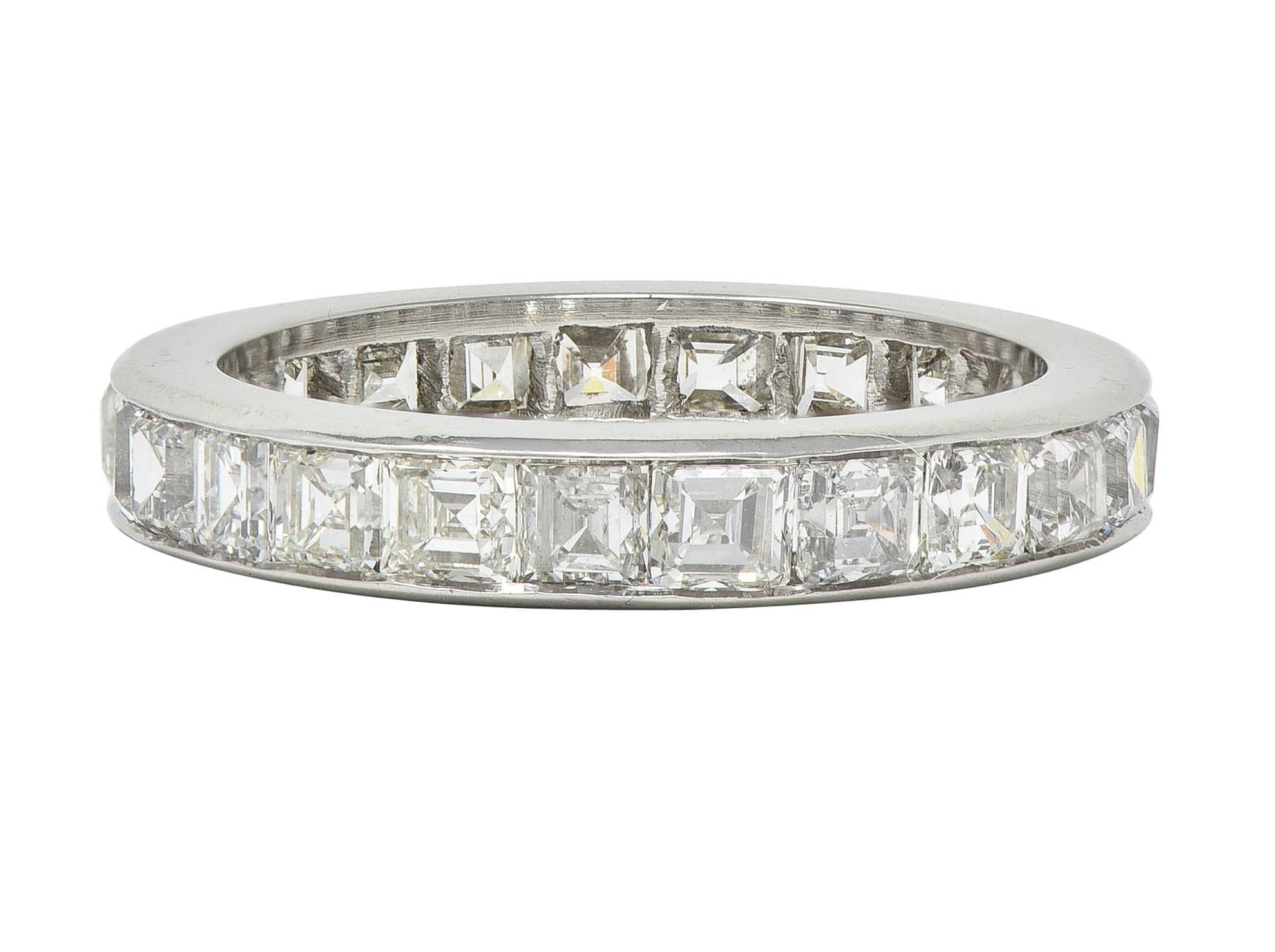 1950's 4.14 CTW Asscher Cut Diamond Platinum Vintage Eternity Band Ring