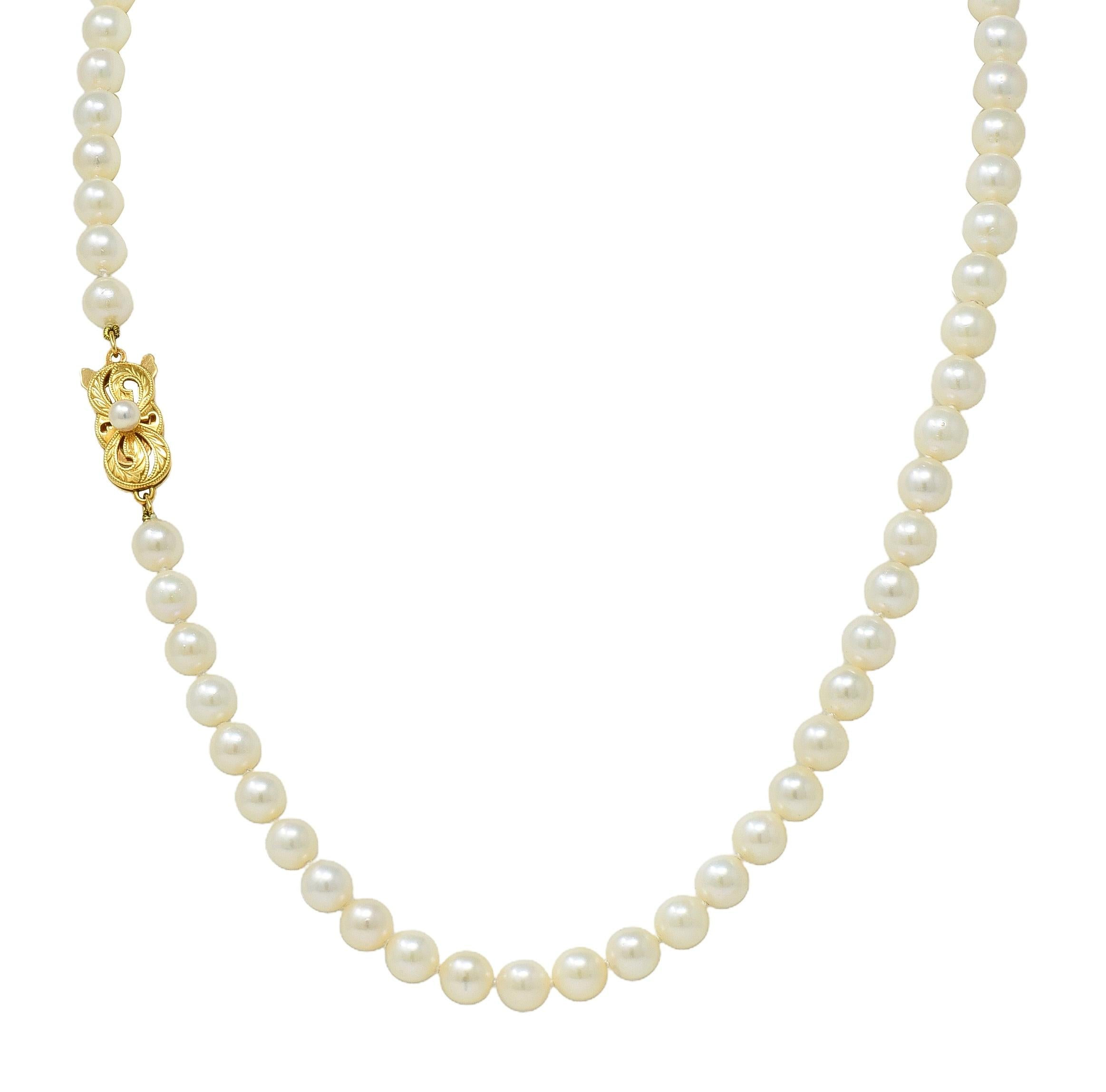 Mikimoto 1980's Akoya Pearl 18 Karat Yellow Gold Vintage Pearl Strand Necklace