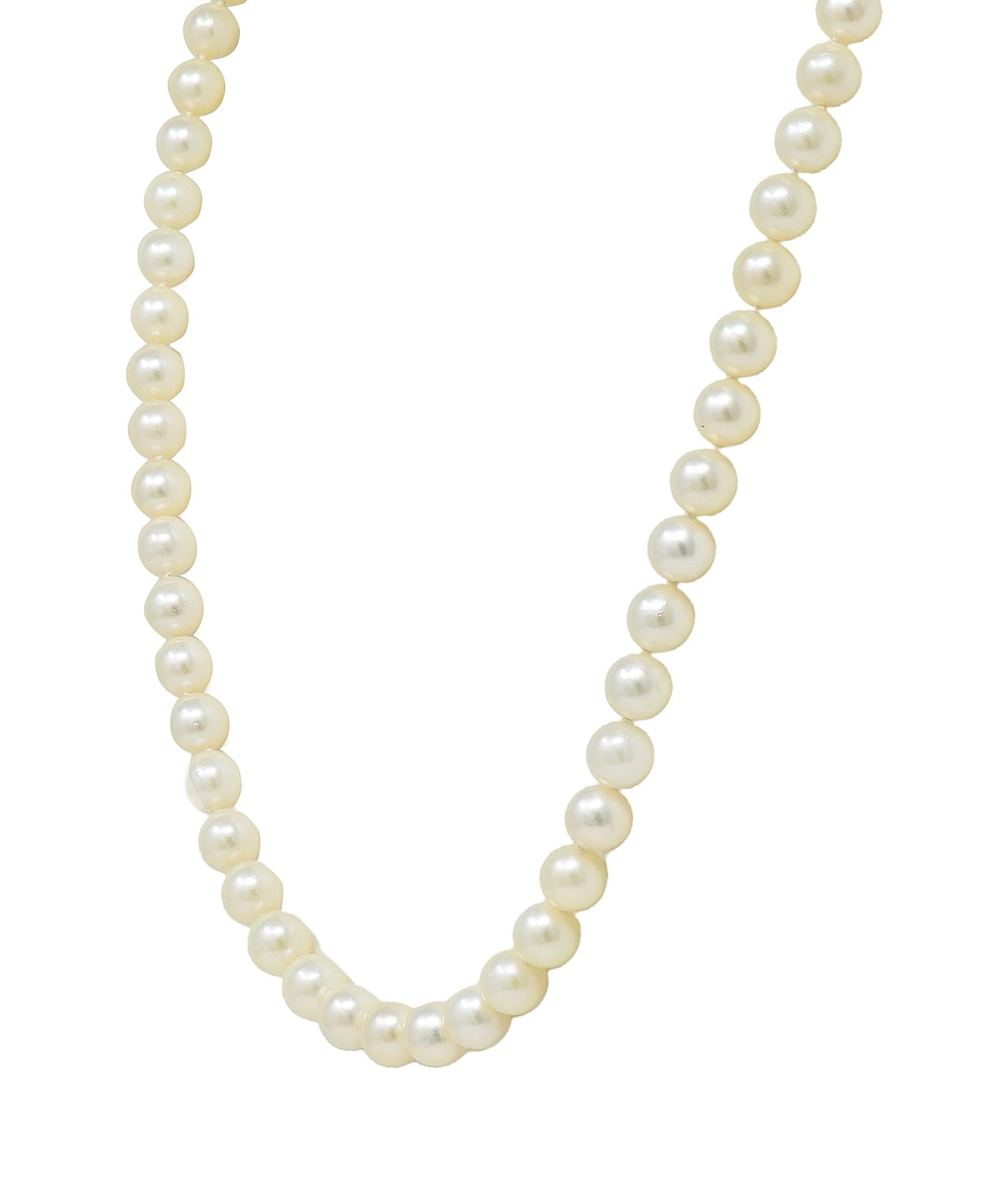 Mikimoto 1980's Akoya Pearl 18 Karat Yellow Gold Vintage Pearl Strand Necklace