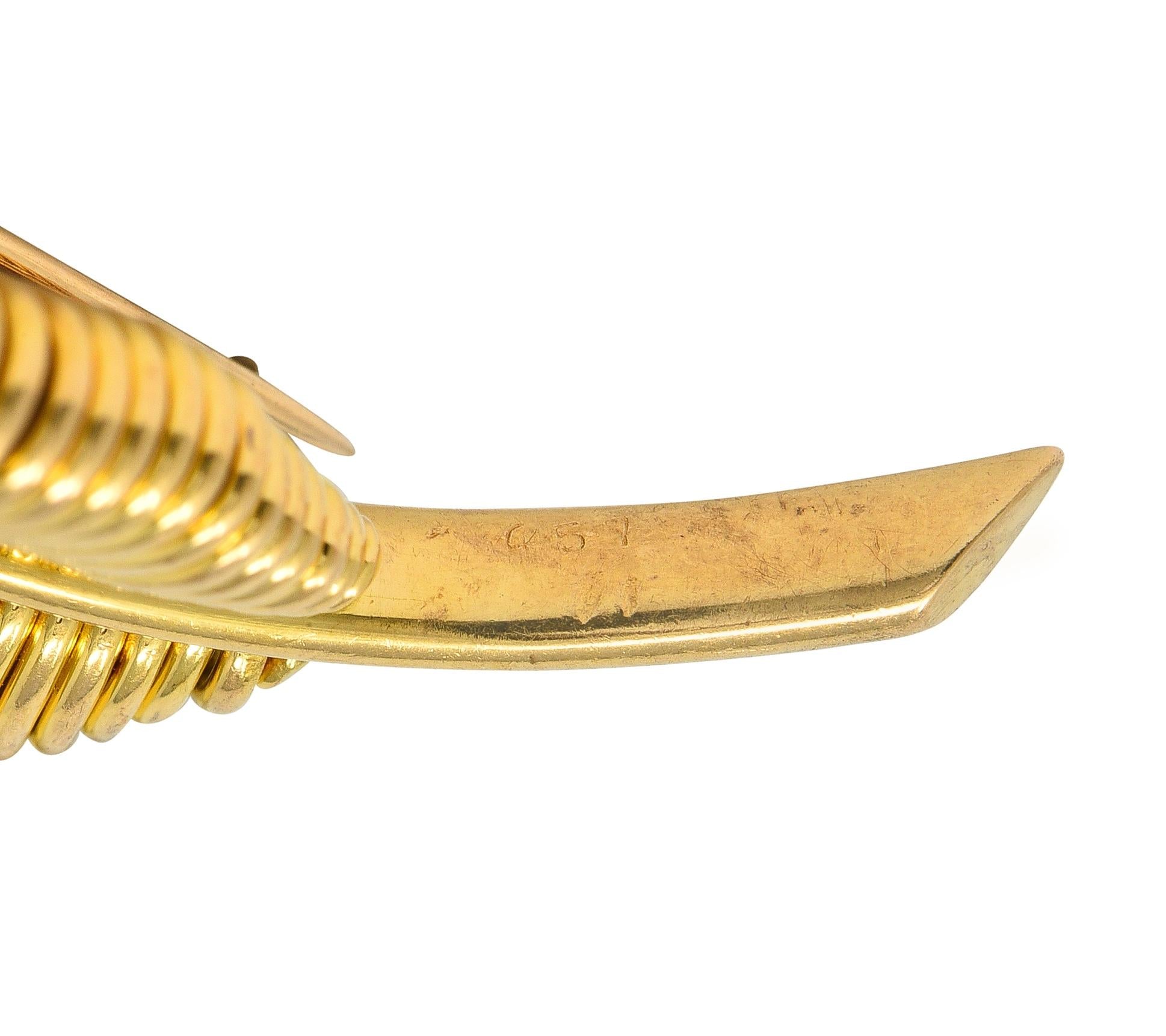 Mauboussin Paris Mid-Century Diamond Platinum 18 Karat Gold Vintage Leaf Brooch