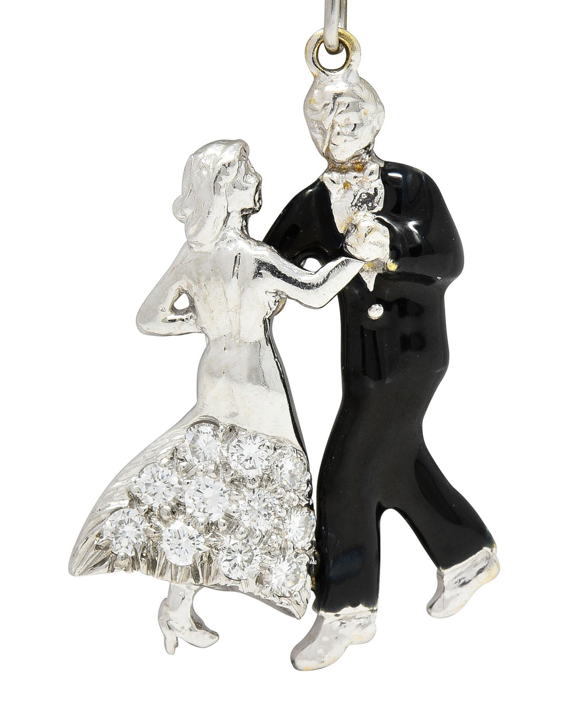 Mid-Century Diamond Enamel Platinum Vintage Dancing Couple Charm