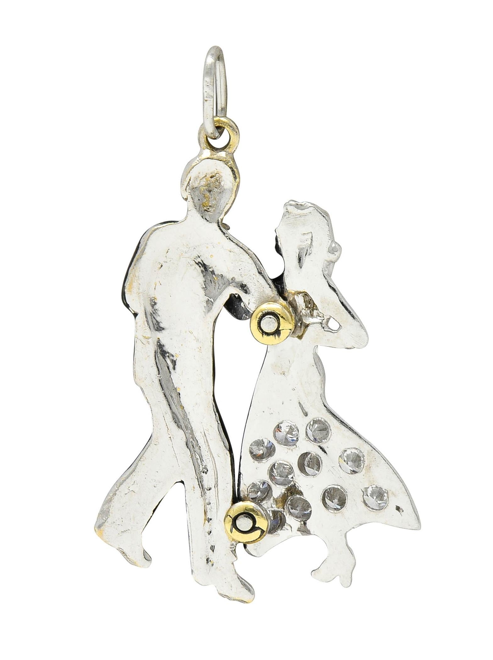 Mid-Century Diamond Enamel Platinum Vintage Dancing Couple Charm