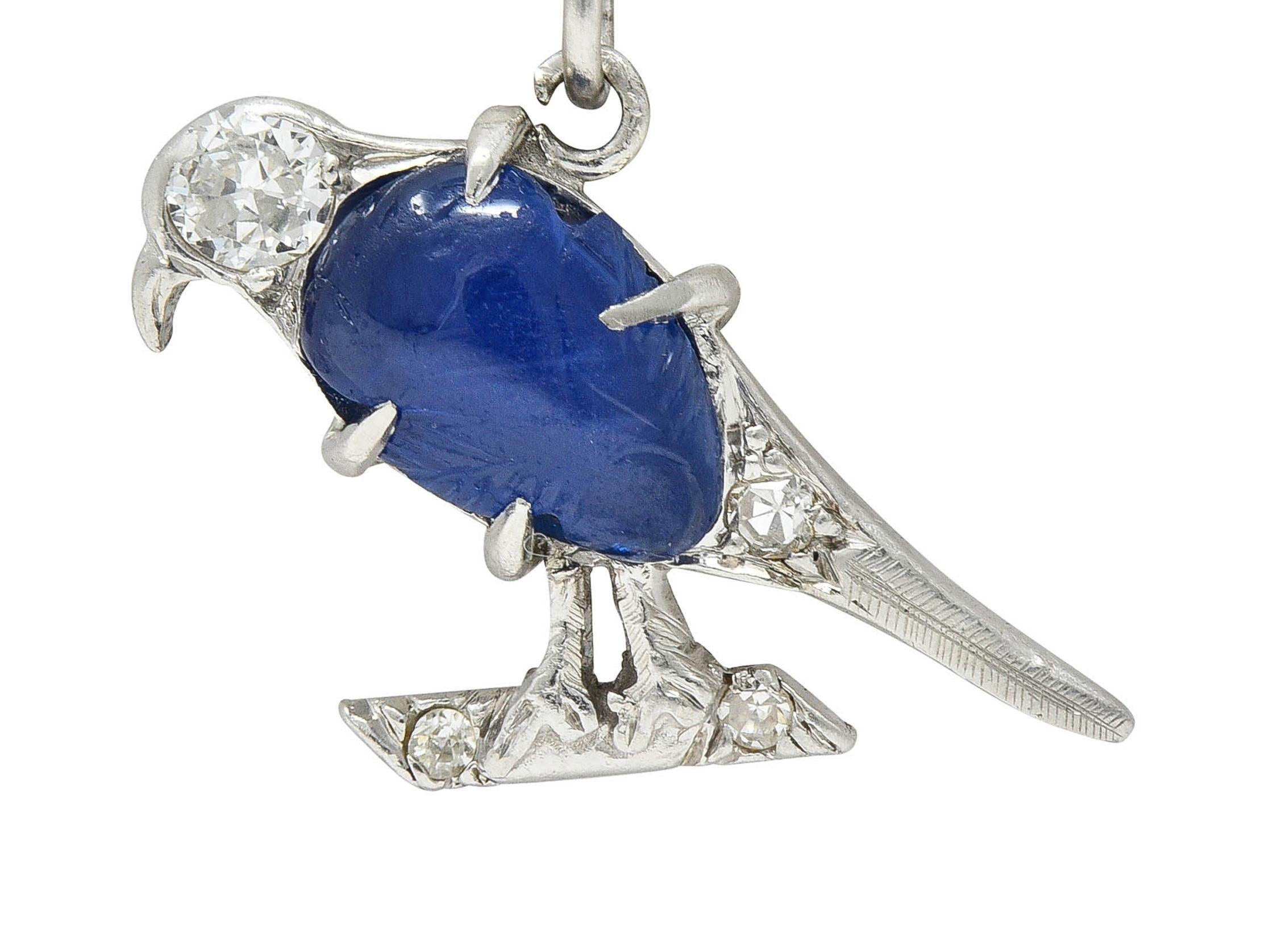 Art Deco 1.00 CTW Sapphire Diamond Vintage Platinum Bird Charm