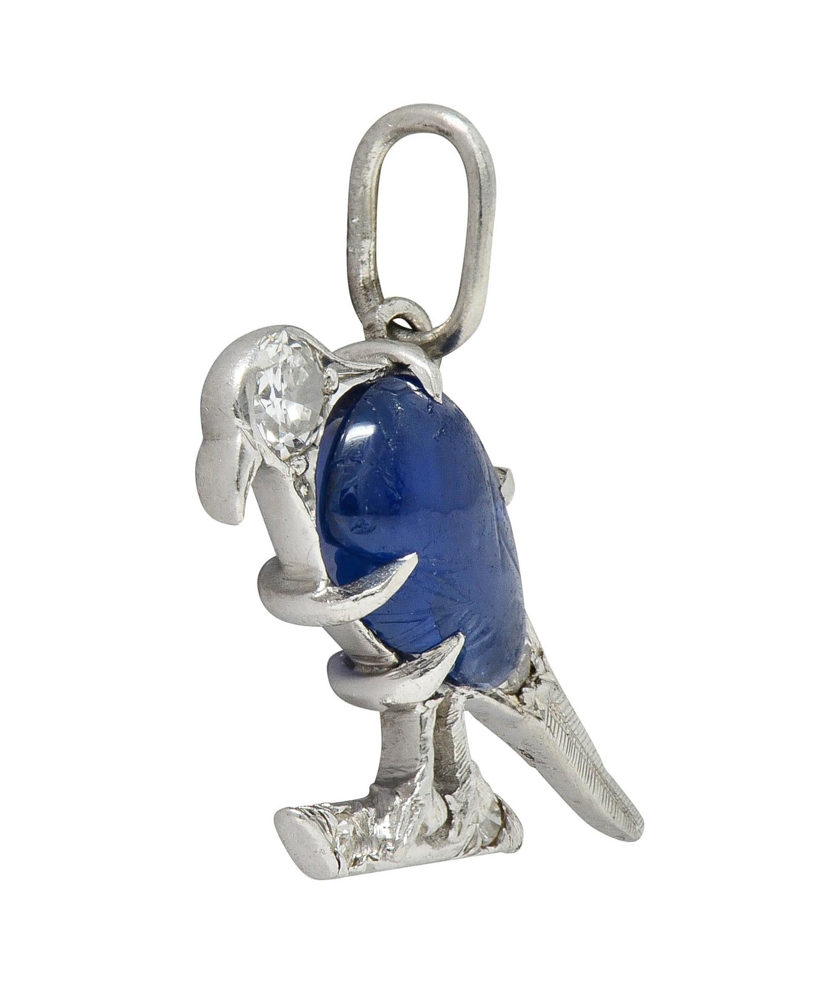 Art Deco 1.00 CTW Sapphire Diamond Vintage Platinum Bird Charm