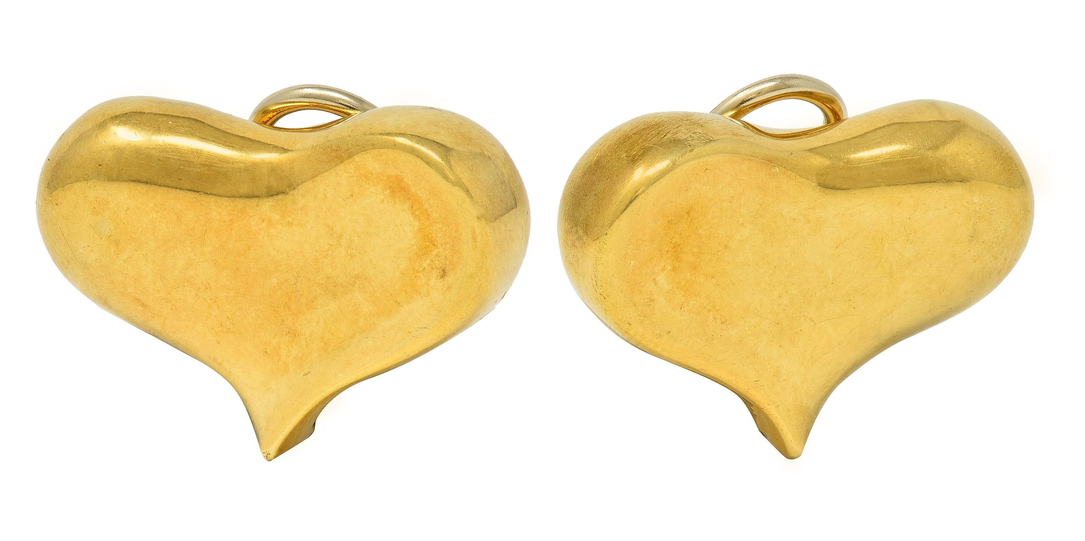 Angela Cummings 1983 18 Karat Yellow Gold Vintage Heart Ear-Clip Earrings