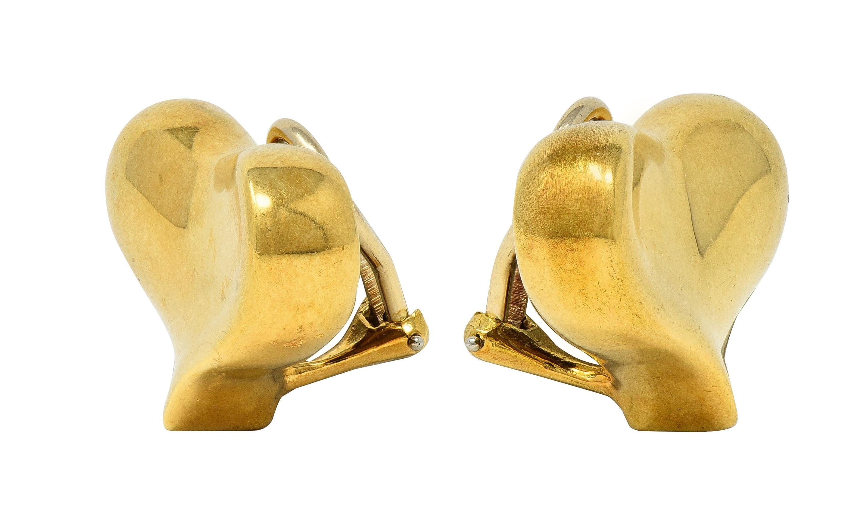 Angela Cummings 1983 18 Karat Yellow Gold Vintage Heart Ear-Clip Earrings
