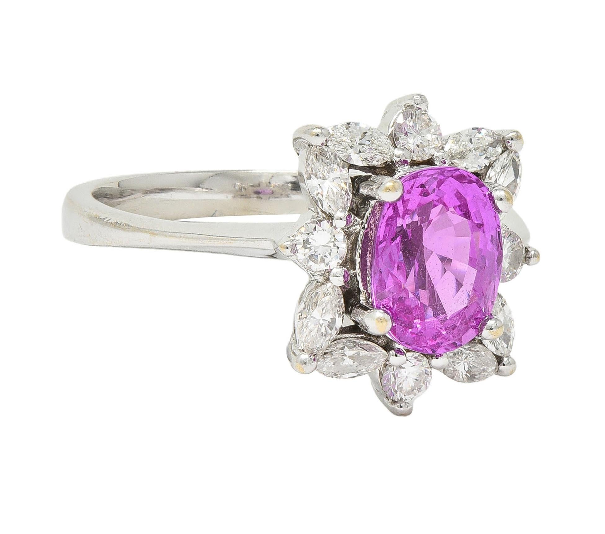 Contemporary 2.35 CTW No Heat Pink Sapphire Diamond Platinum Halo Ring GIA