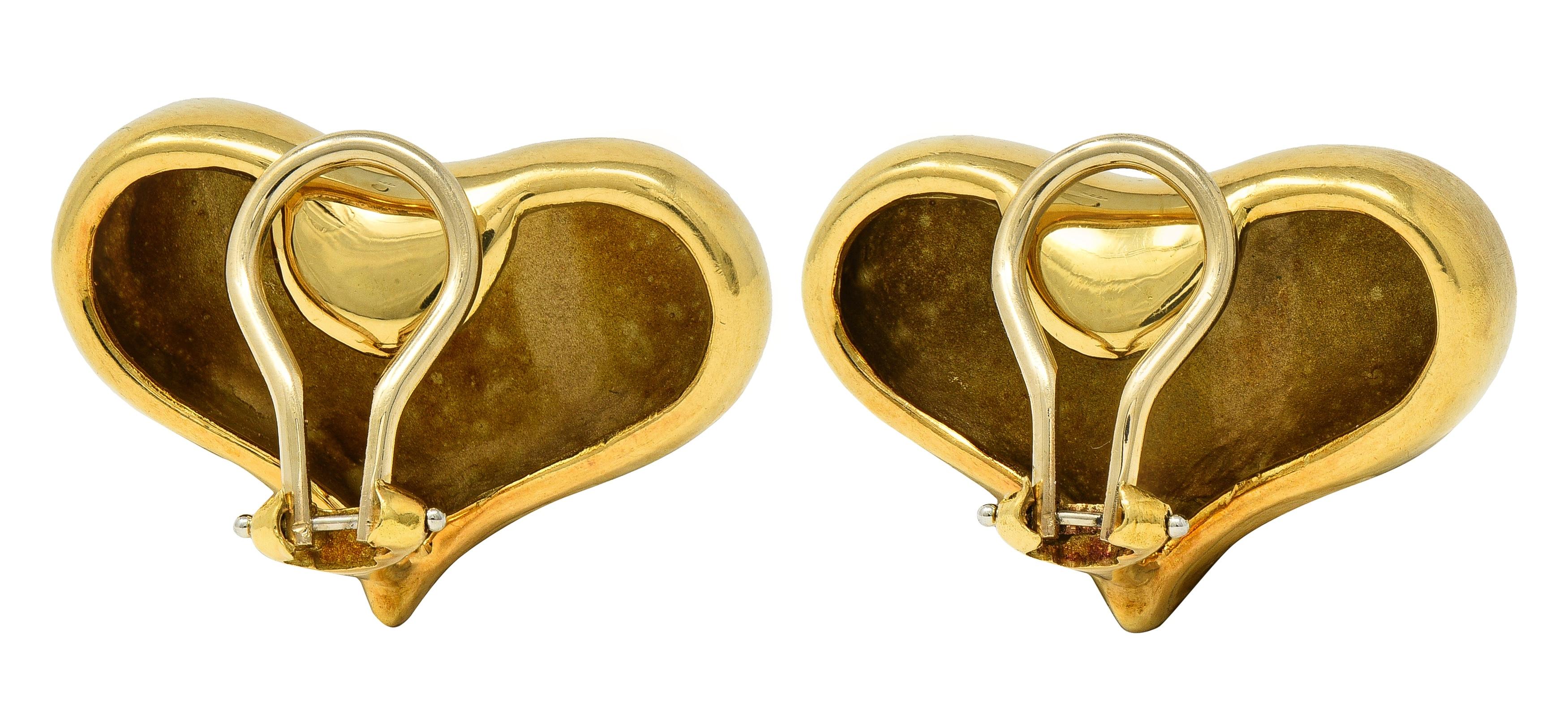 Angela Cummings 1983 18 Karat Yellow Gold Vintage Heart Ear-Clip Earrings