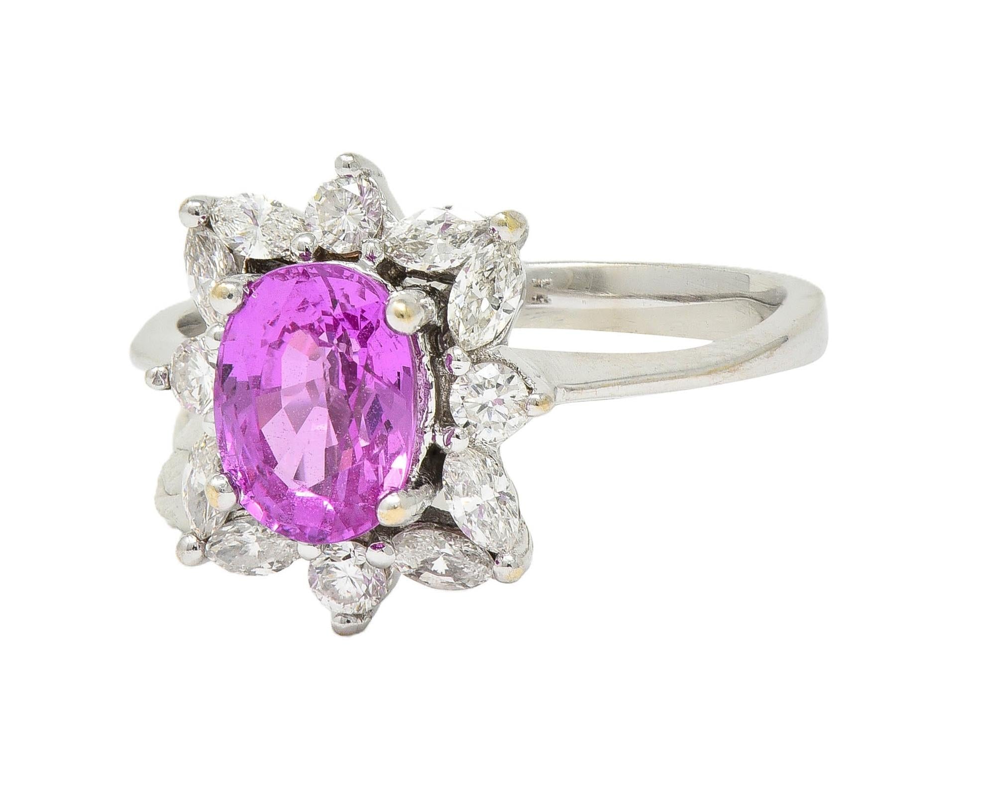 Contemporary 2.35 CTW No Heat Pink Sapphire Diamond Platinum Halo Ring GIA