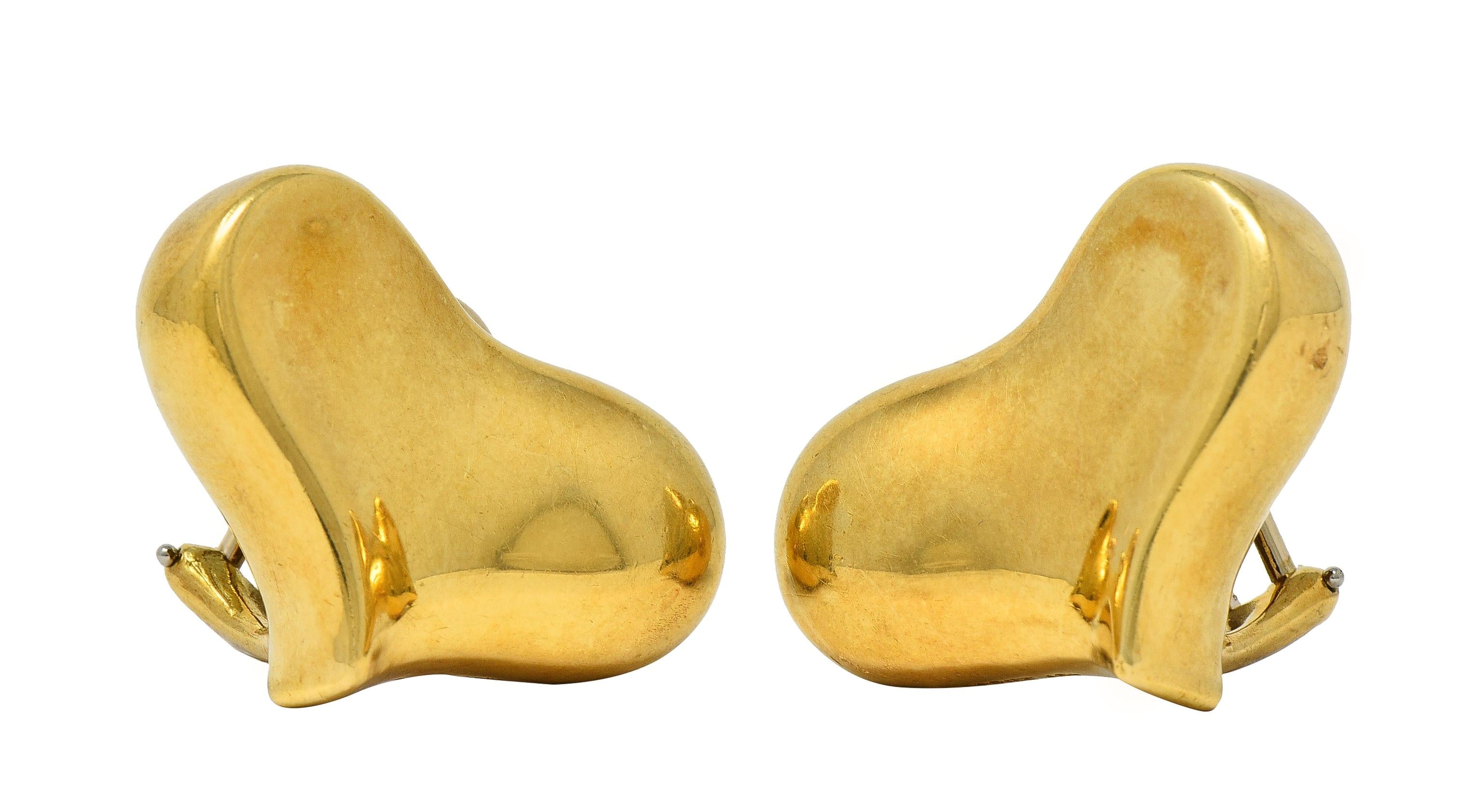 Angela Cummings 1983 18 Karat Yellow Gold Vintage Heart Ear-Clip Earrings