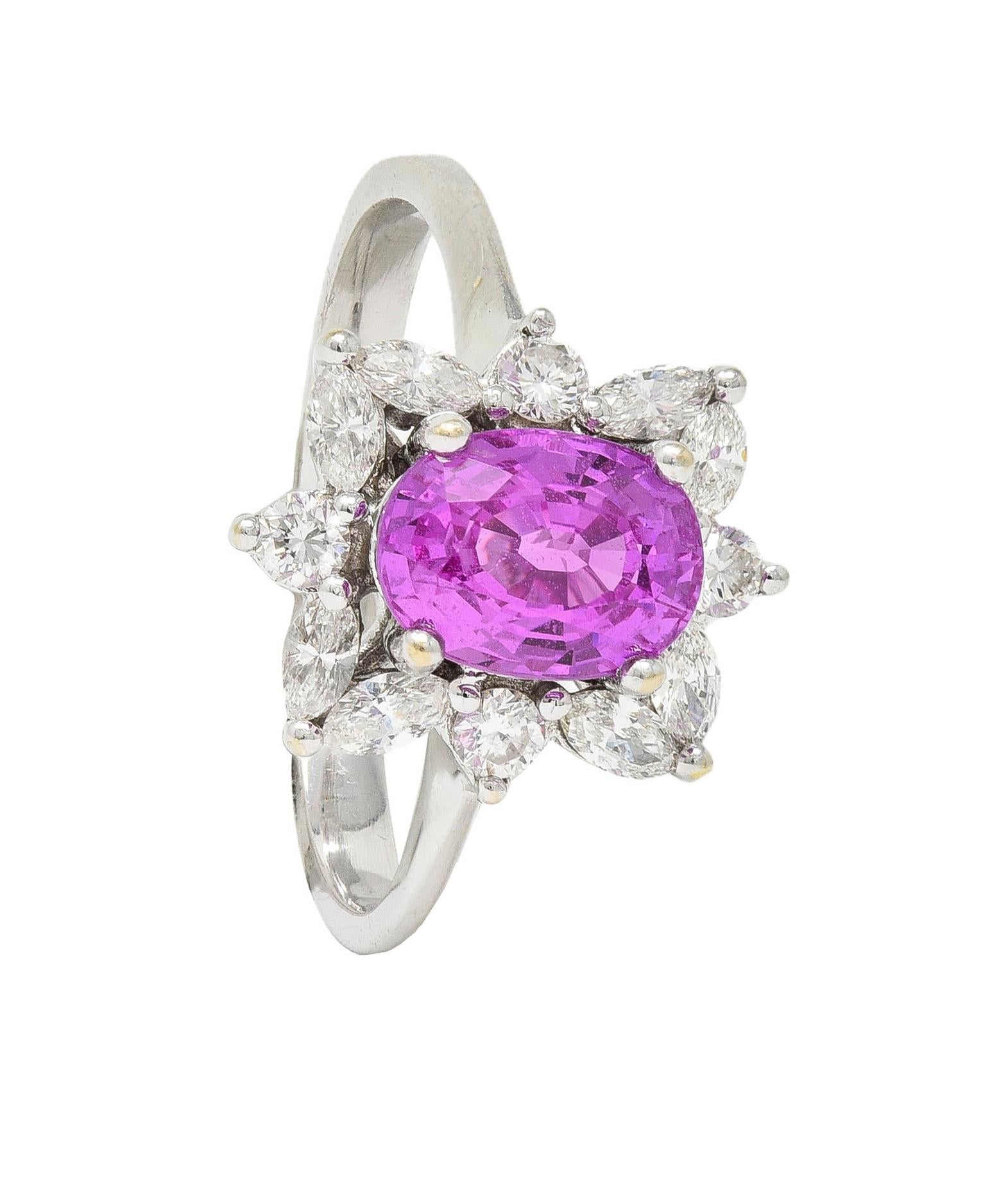 Contemporary 2.35 CTW No Heat Pink Sapphire Diamond Platinum Halo Ring GIA