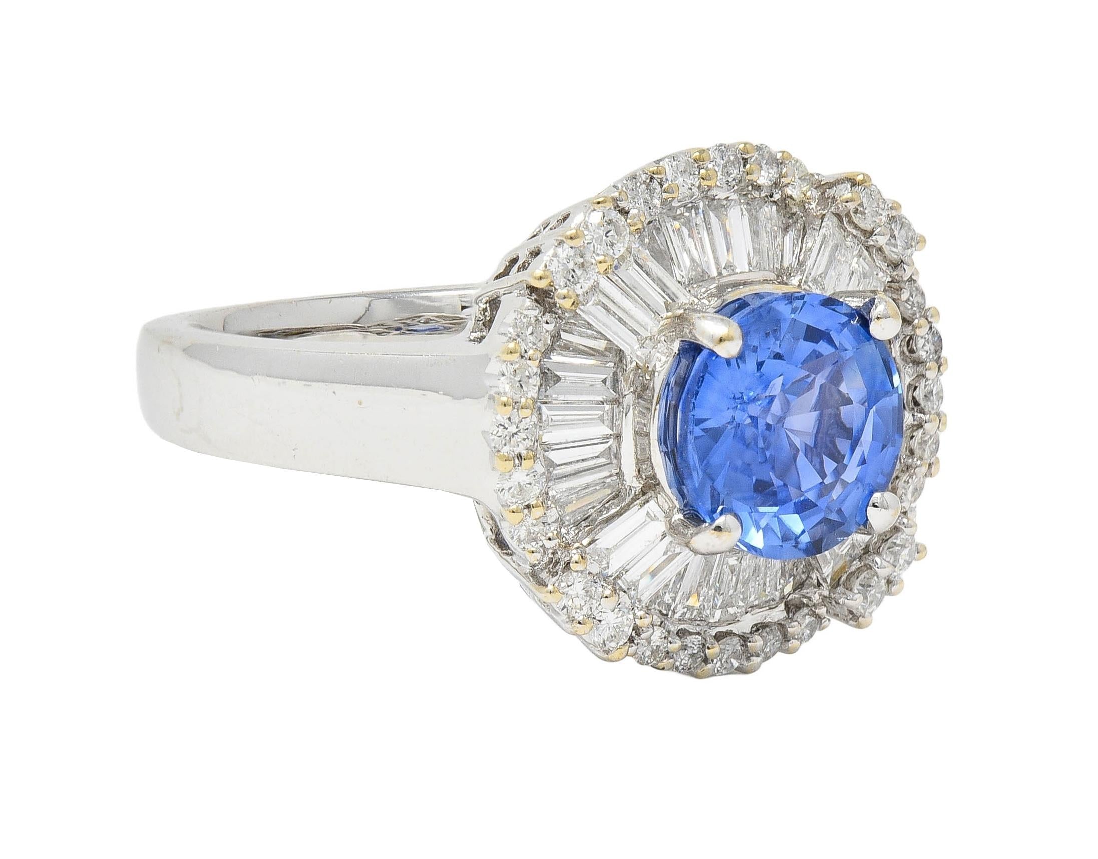 Contemporary 3.00 CTW Sapphire Diamond 1 Karat White Gold Ballerina Halo Ring