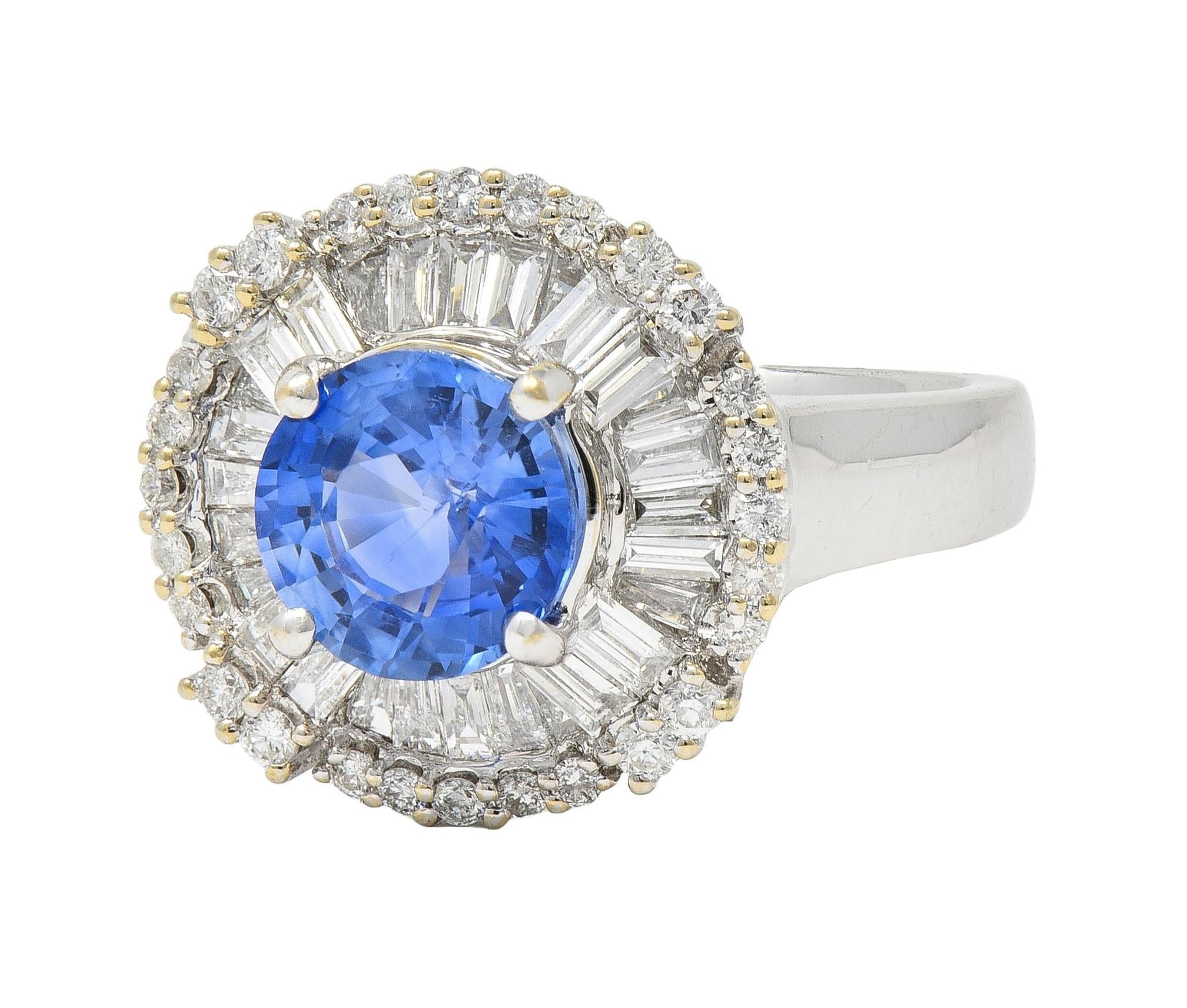 Contemporary 3.00 CTW Sapphire Diamond 1 Karat White Gold Ballerina Halo Ring