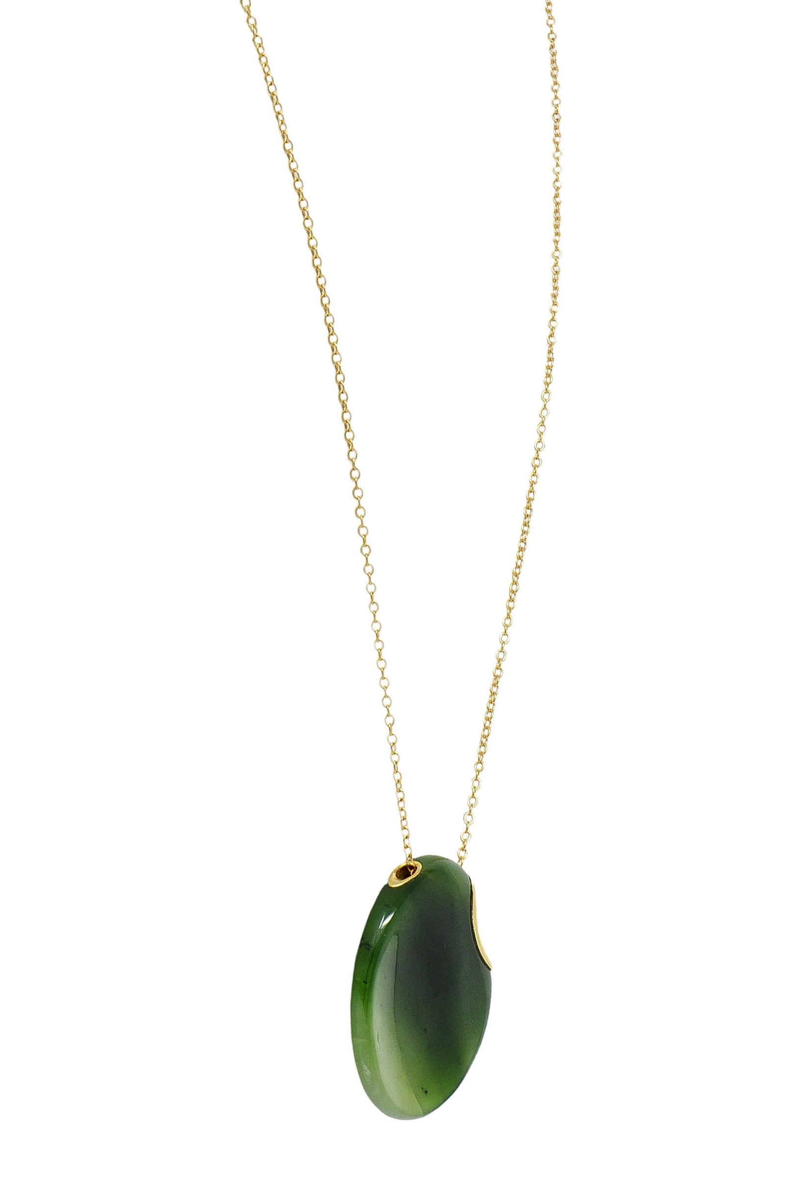 Elsa Peretti Tiffany & Co. Jade 18K Gold Vintage Touchstone Pendant Necklace