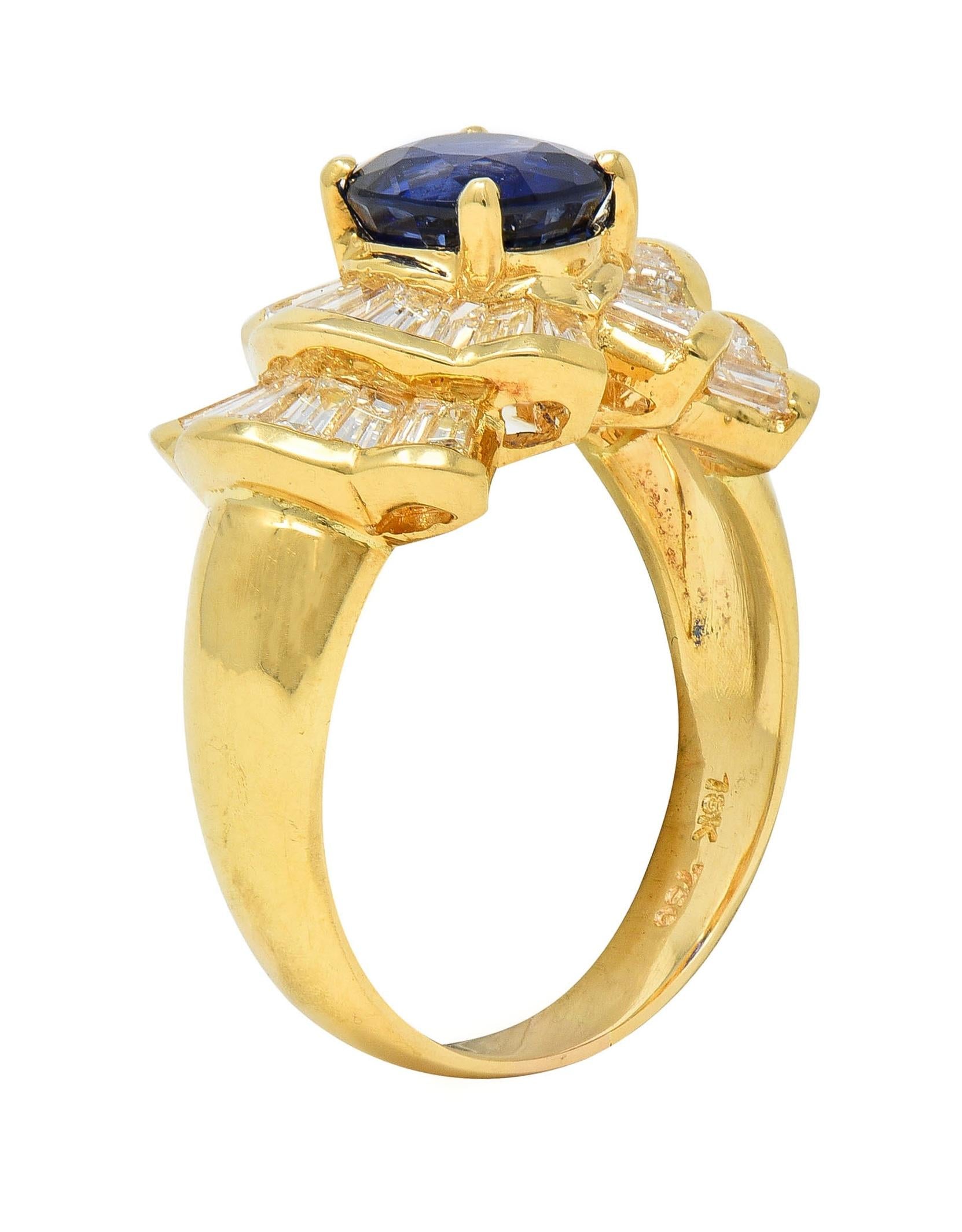 Contemporary 2.94 CTW Sapphire Diamond 18 Karat Gold Bowtie Cluster Ring