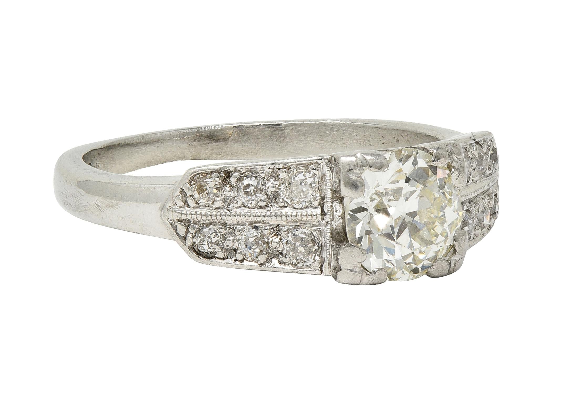 Late Art Deco 1.10 CTW Old European Diamond Platinum Vintage Engagement Ring