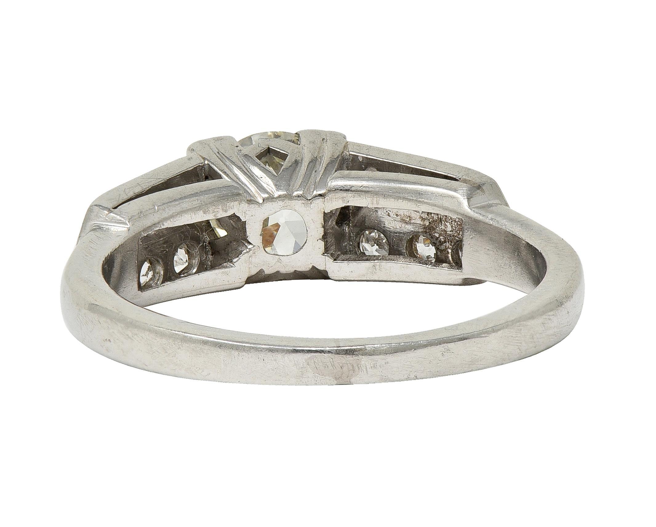 Late Art Deco 1.10 CTW Old European Diamond Platinum Vintage Engagement Ring