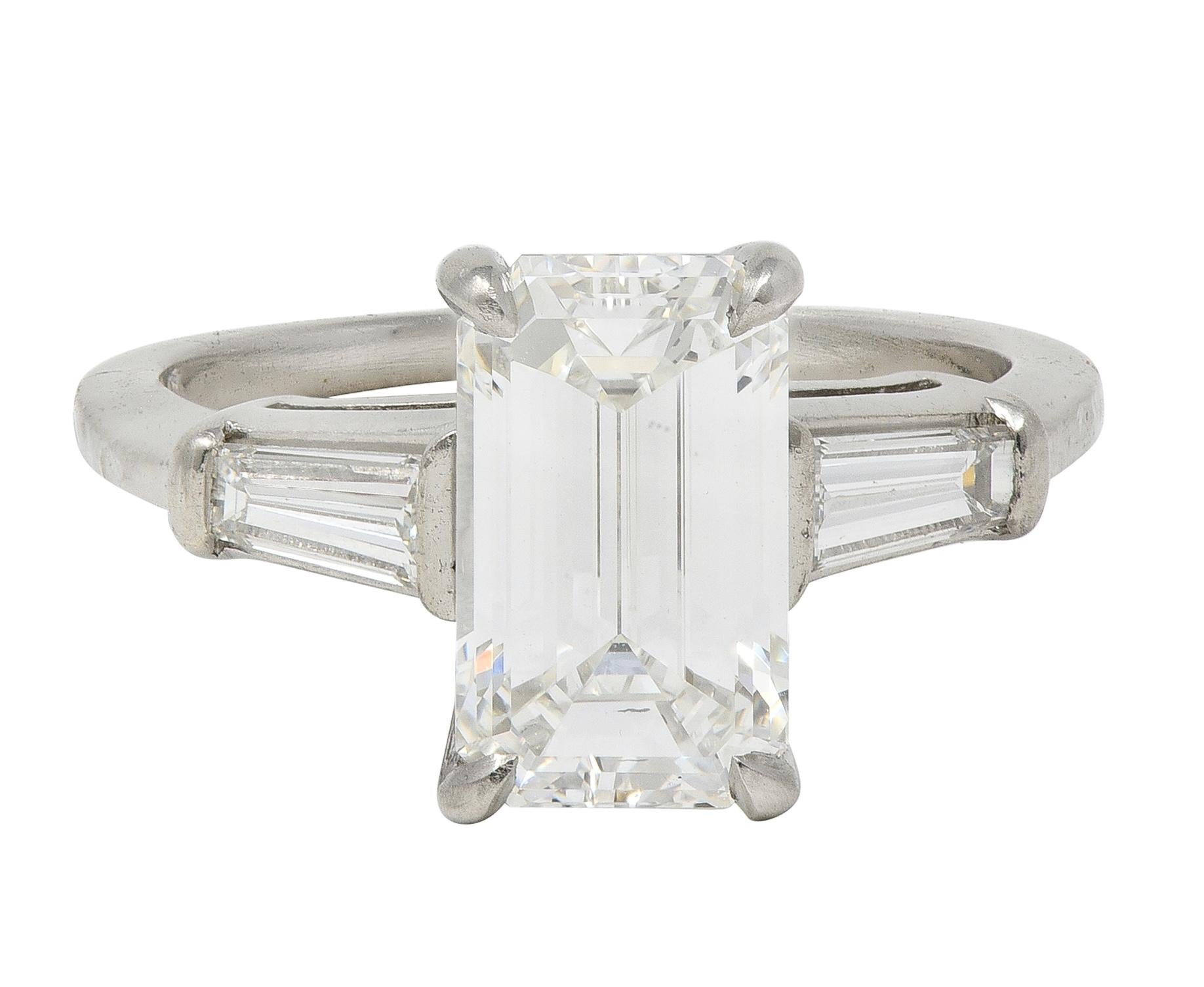 Mid-Century 2.56 CTW Emerald Cut Diamond Platinum Vintage Engagement Ring GIA