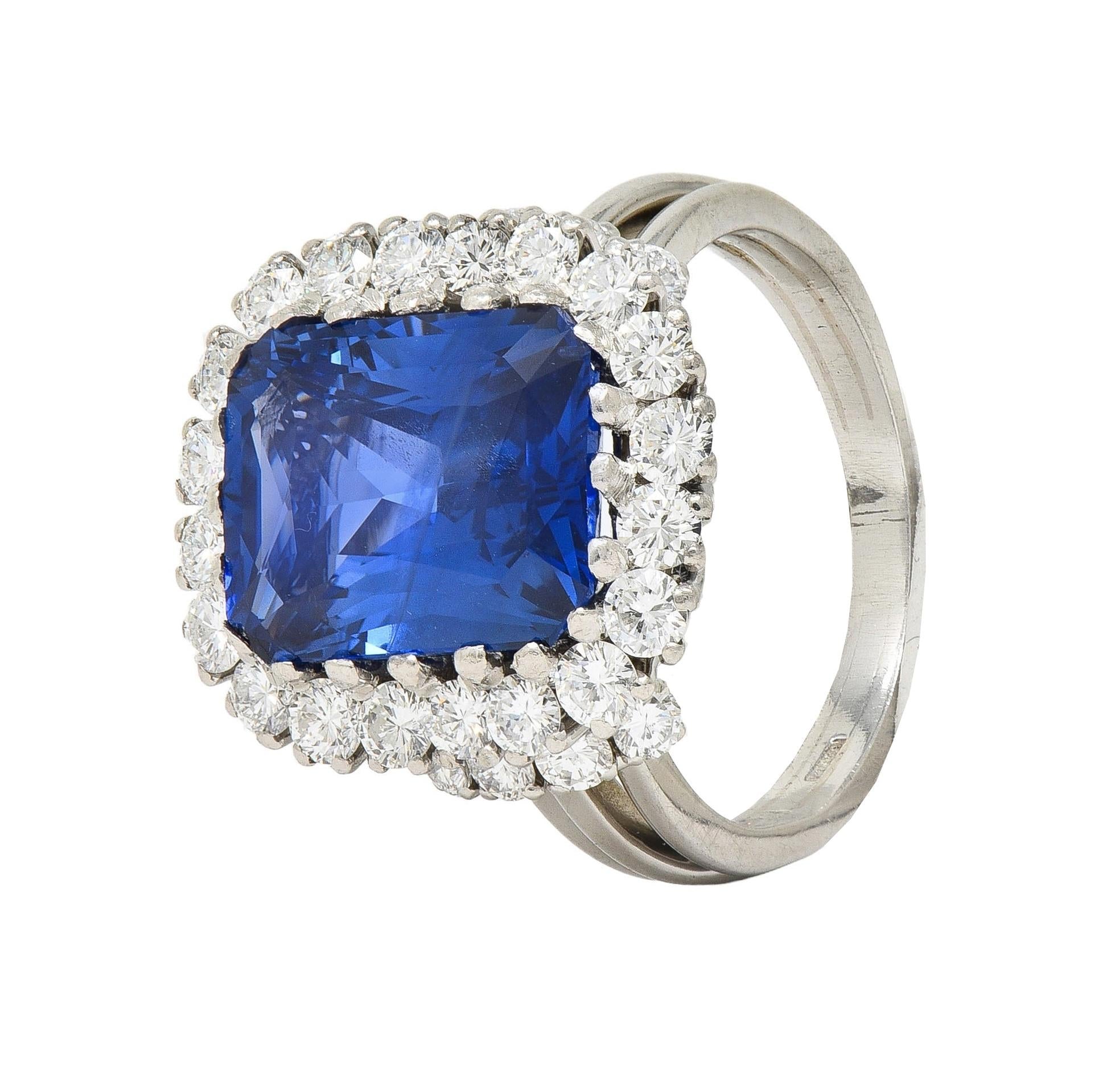 Mid-Century 11.10 CTW No Heat Ceylon Sapphire Diamond Platinum Vintage Ring CD