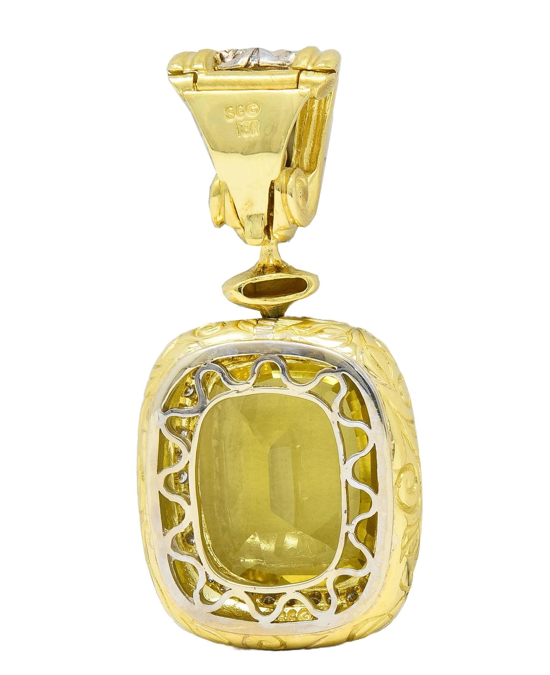 SeidenGang Lemon Quartz Diamond 18 Karat Two-Tone Gold Vintage Enhancer Pendant