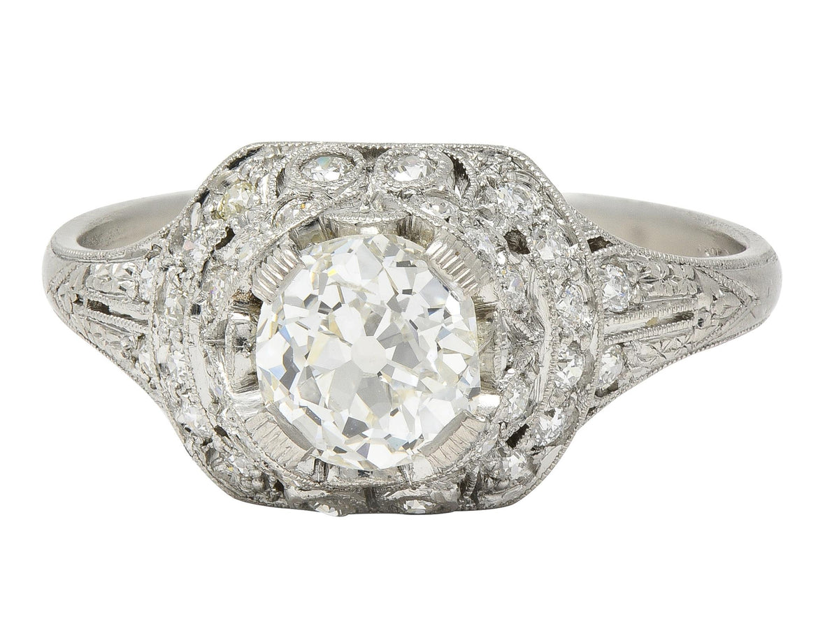 Art Deco 1.71 CTW Old Mine Cut Diamond Platinum Ribbon Vintage Engagem