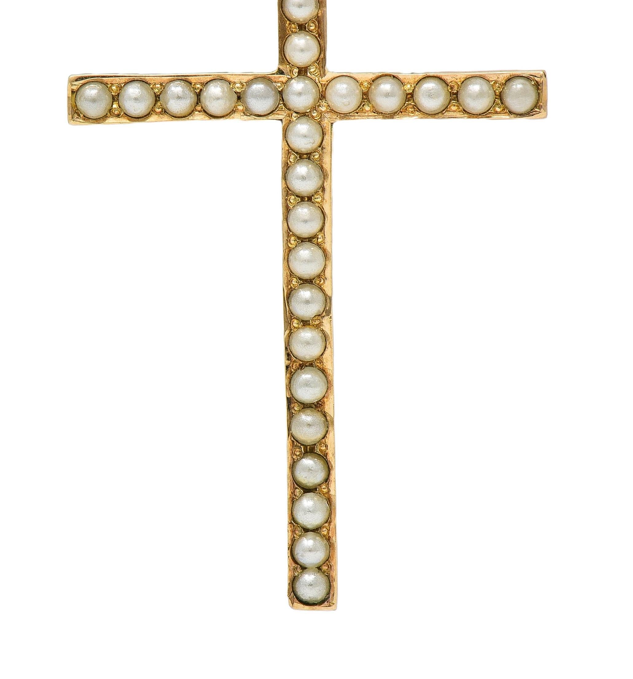 Victorian Pearl 14 Karat Yellow Gold Antique Cross Pendant