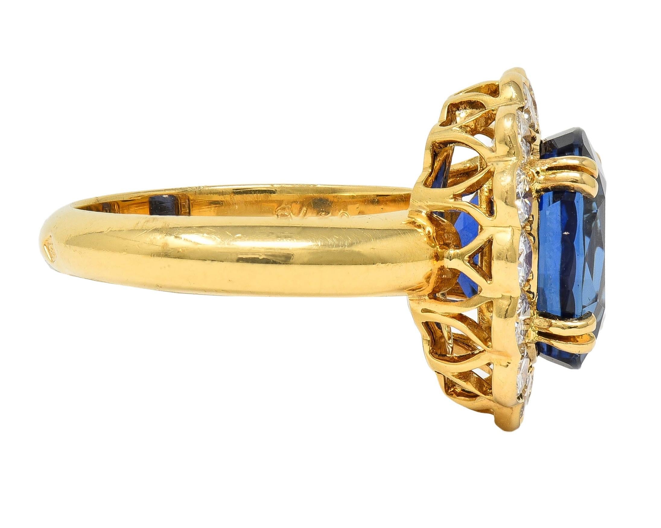 Van Cleef & Arpels French 7.05 CTW No Heat Burma Sapphire Diamond 18K Gold Ring