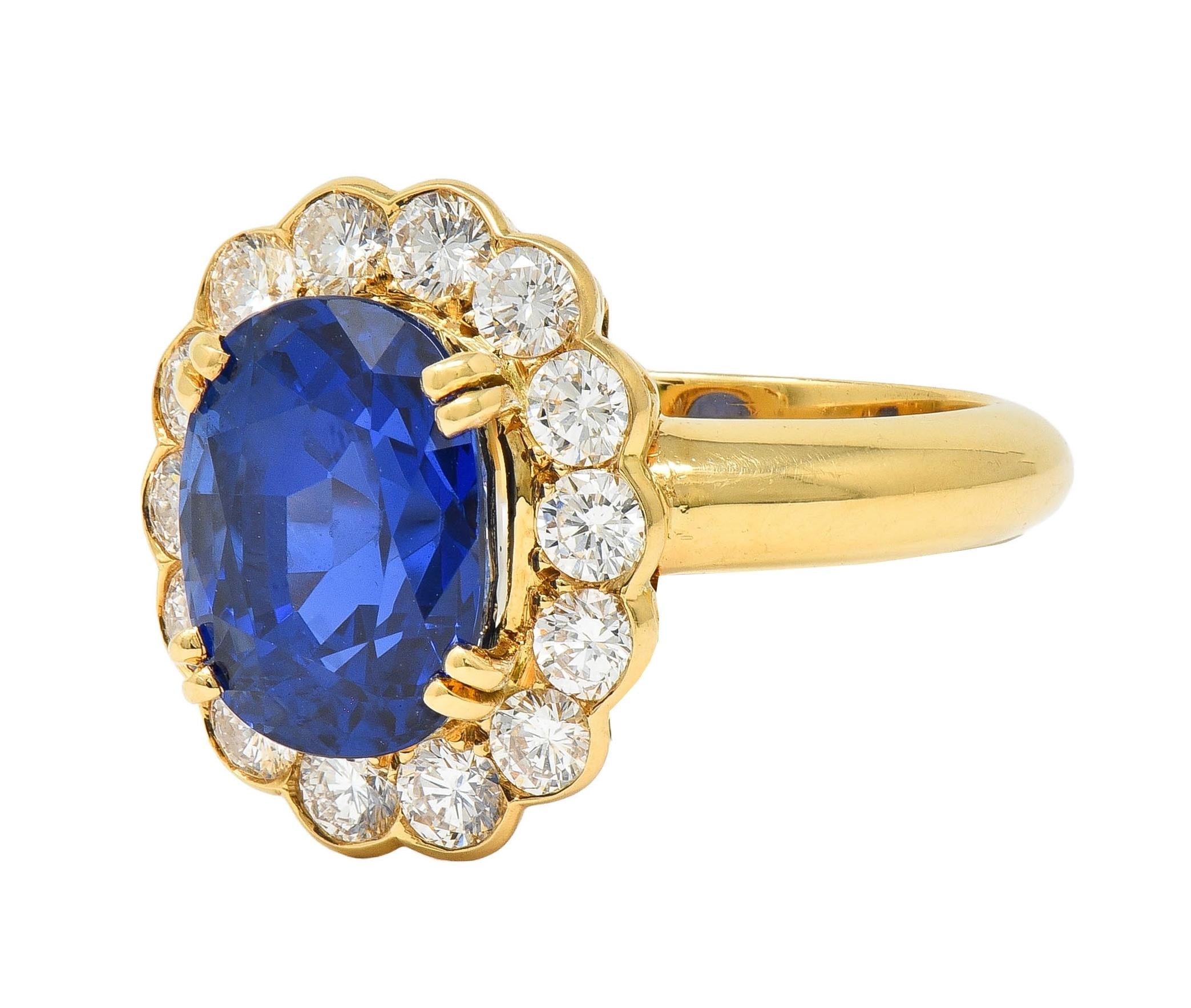 Van Cleef & Arpels French 7.05 CTW No Heat Burma Sapphire Diamond 18K Gold Ring