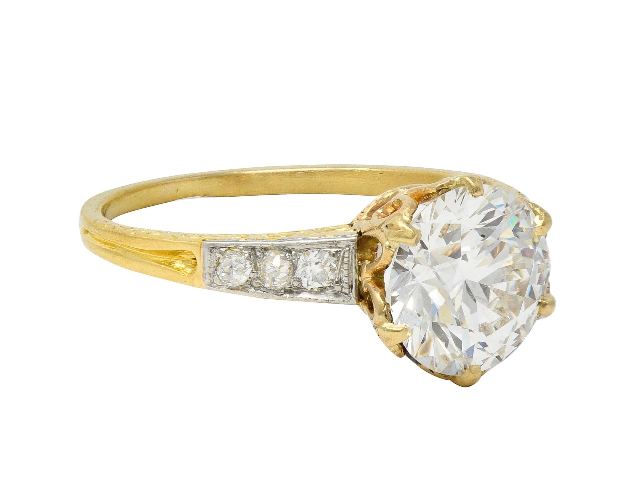 Edwardian 2.40 CTW Euro Diamond Platinum 18 Karat Gold Antique Engagement Ring