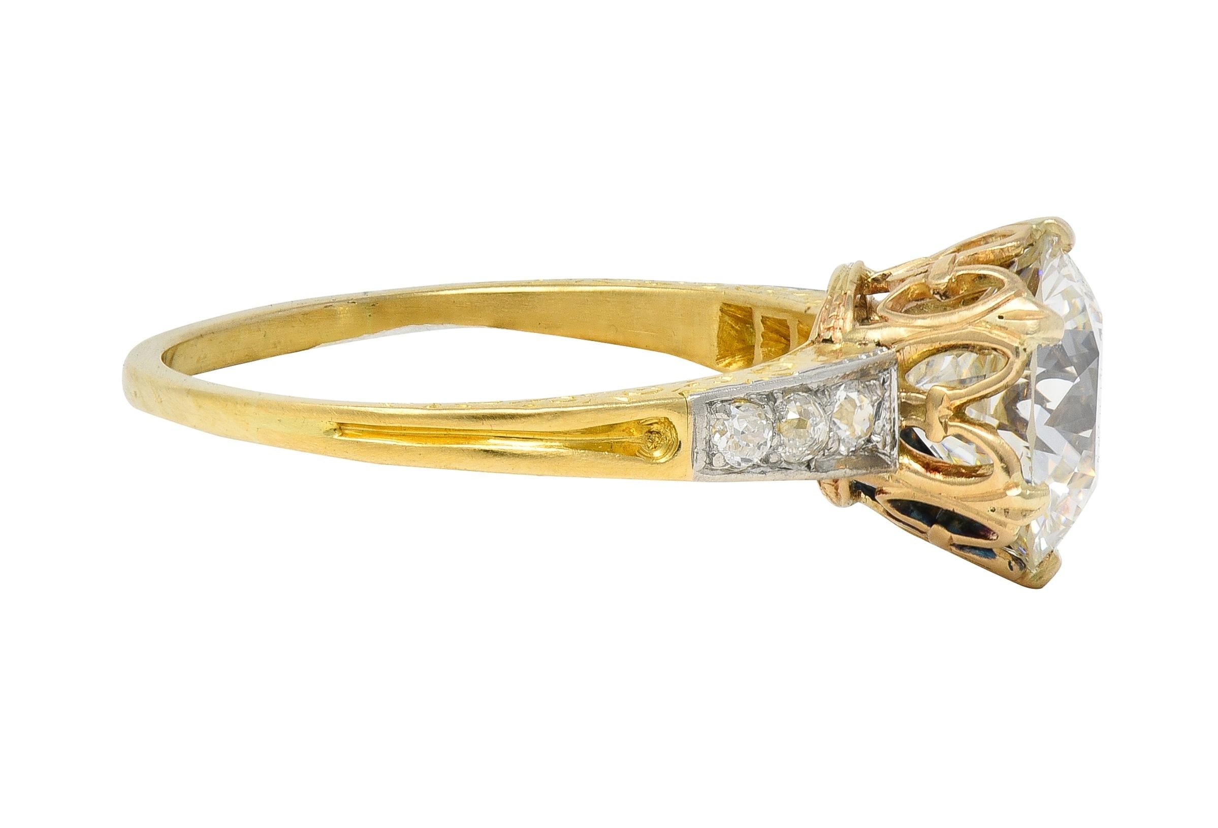 Edwardian 2.40 CTW Euro Diamond Platinum 18 Karat Gold Antique Engagement Ring