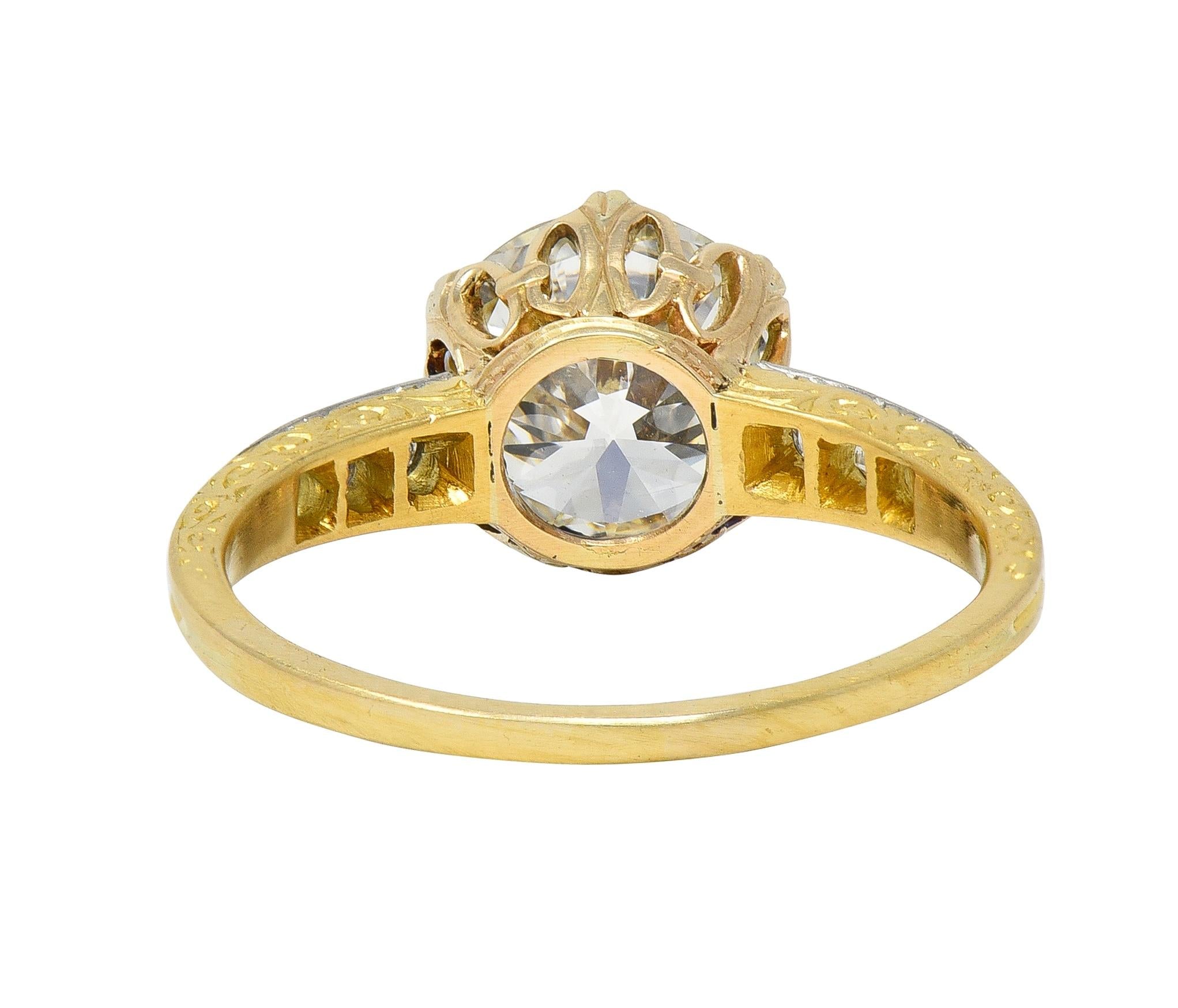 Edwardian 2.40 CTW Euro Diamond Platinum 18 Karat Gold Antique Engagement Ring