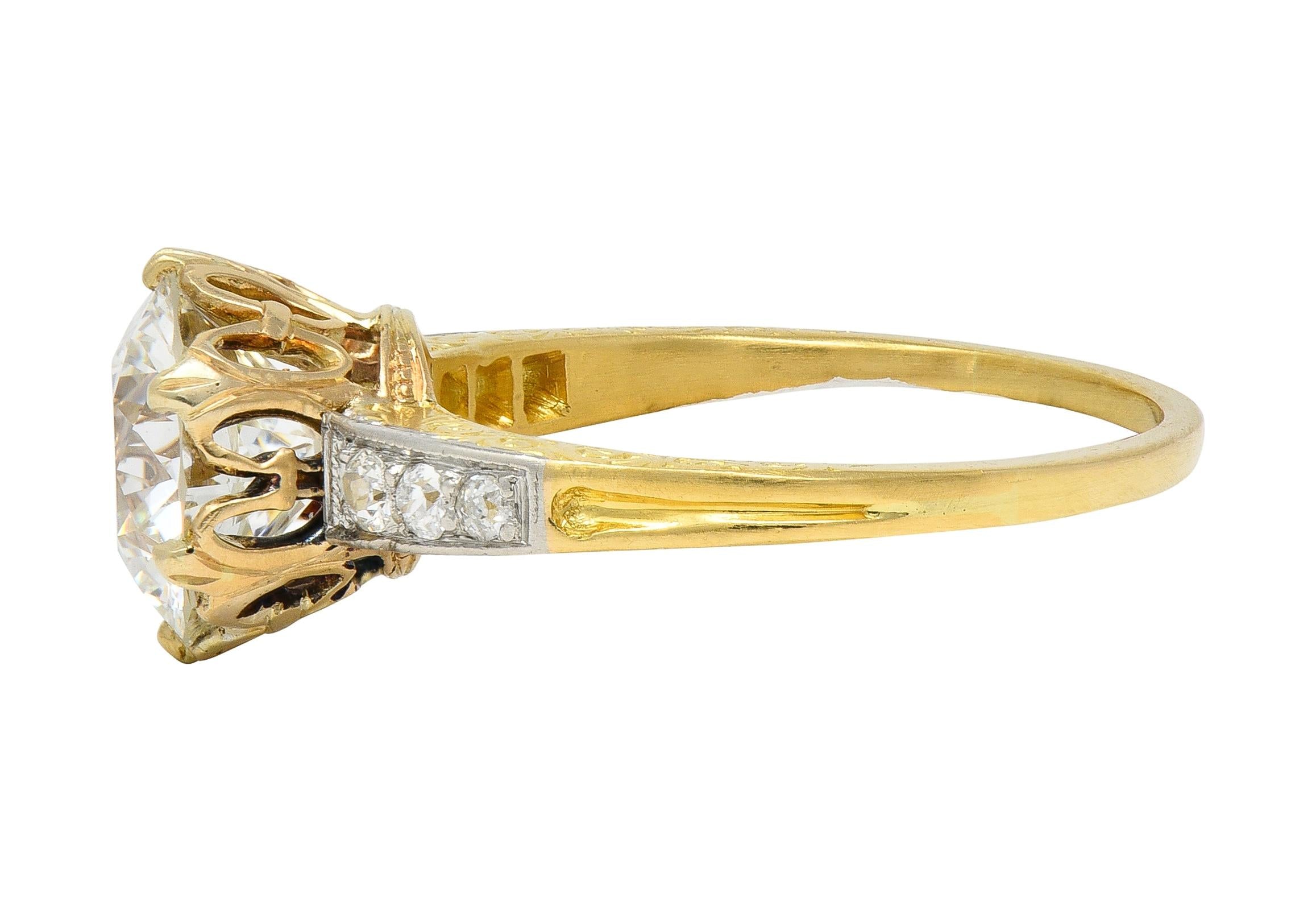 Edwardian 2.40 CTW Euro Diamond Platinum 18 Karat Gold Antique Engagement Ring