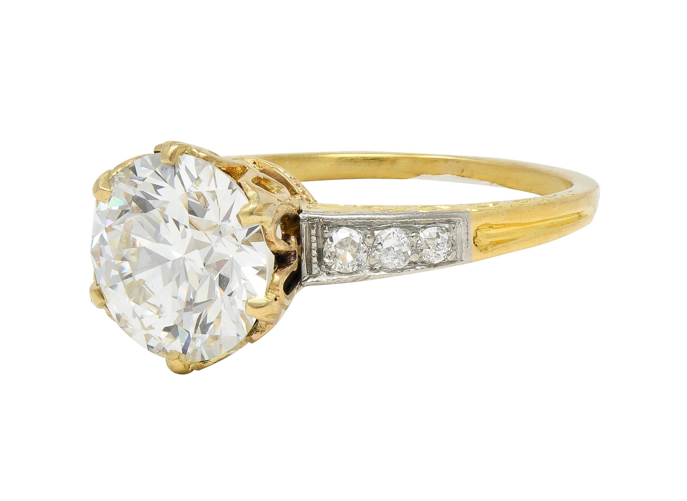 Edwardian 2.40 CTW Euro Diamond Platinum 18 Karat Gold Antique Engagement Ring