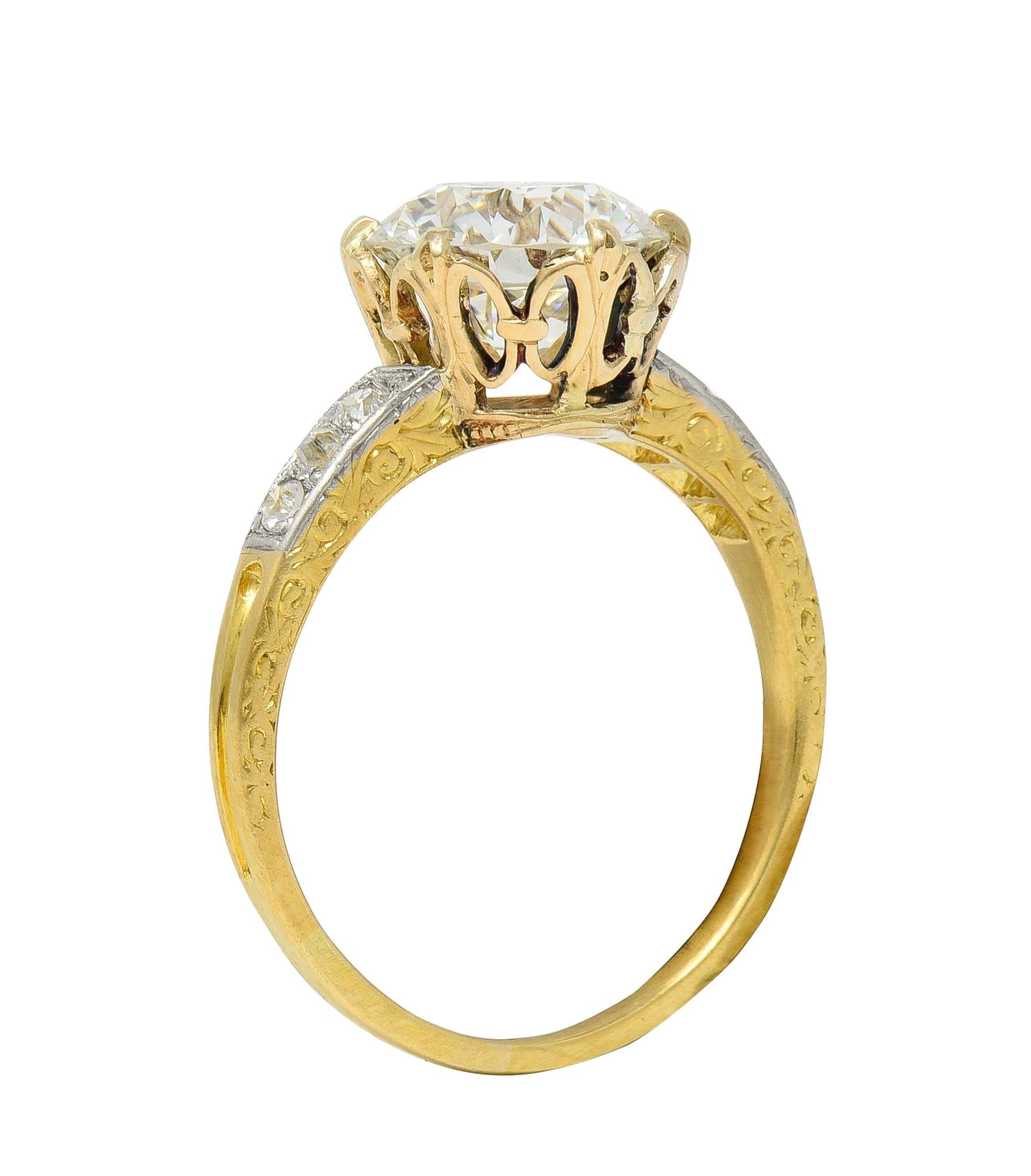 Edwardian 2.40 CTW Euro Diamond Platinum 18 Karat Gold Antique Engagement Ring