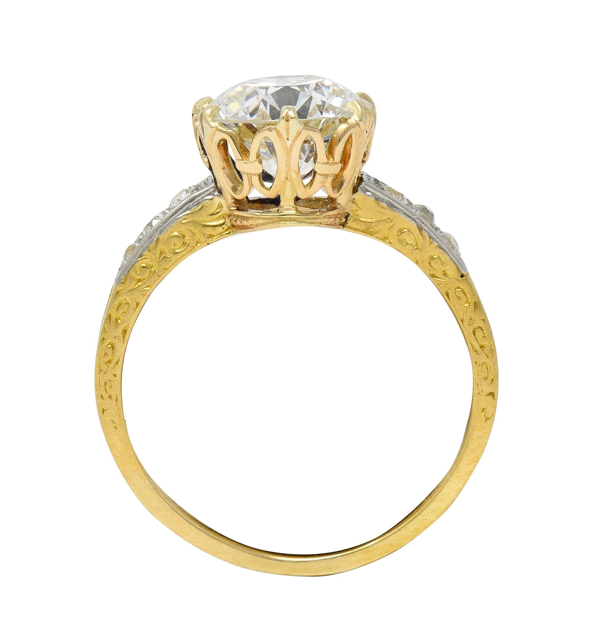 Edwardian 2.40 CTW Euro Diamond Platinum 18 Karat Gold Antique Engagement Ring