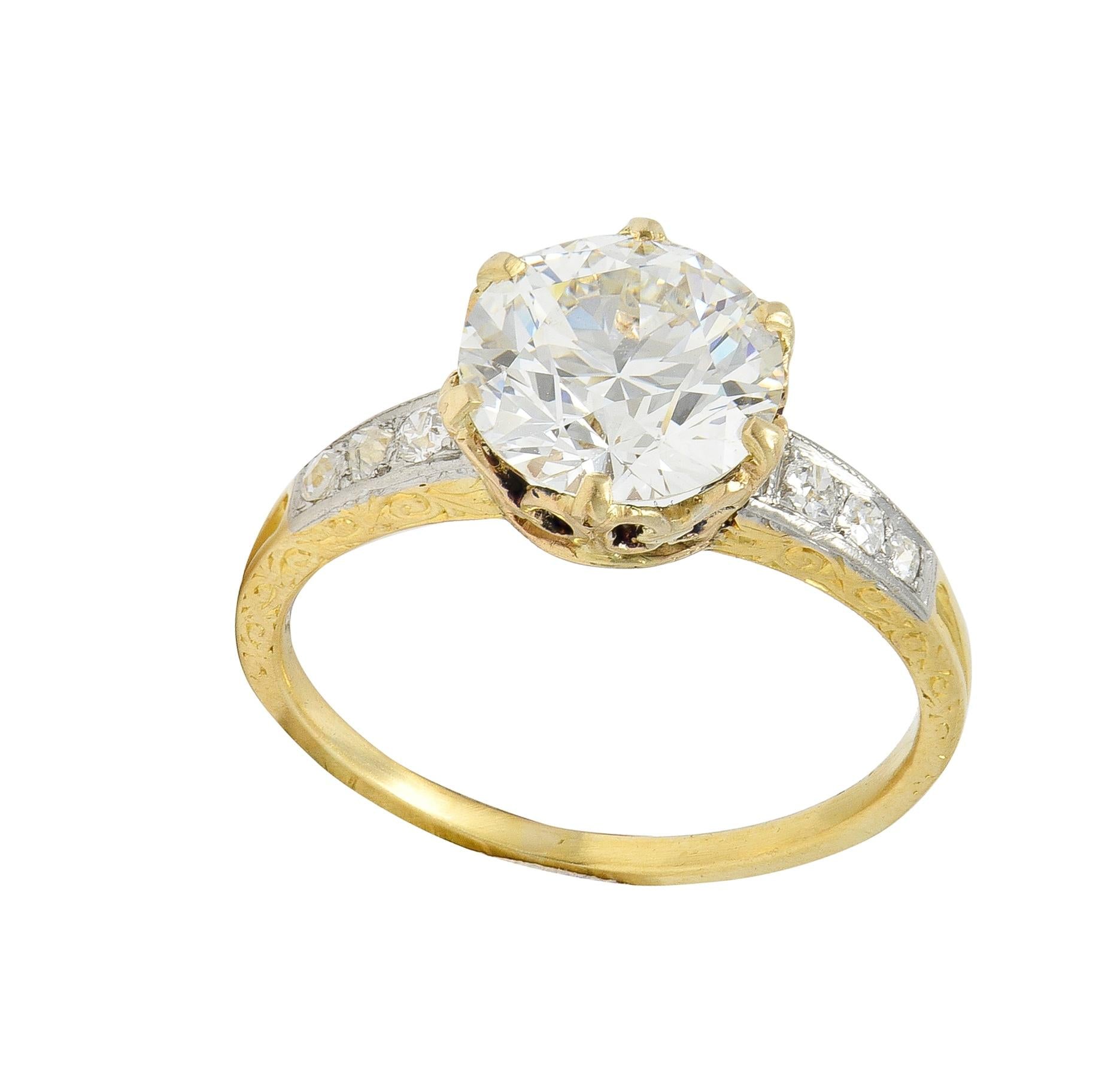 Edwardian 2.40 CTW Euro Diamond Platinum 18 Karat Gold Antique Engagement Ring