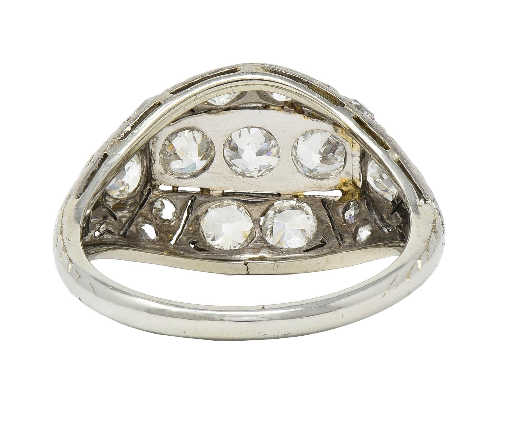 Art Deco 1.55 CTW Diamond 18 Karat White Gold Antique Bombe Band Ring