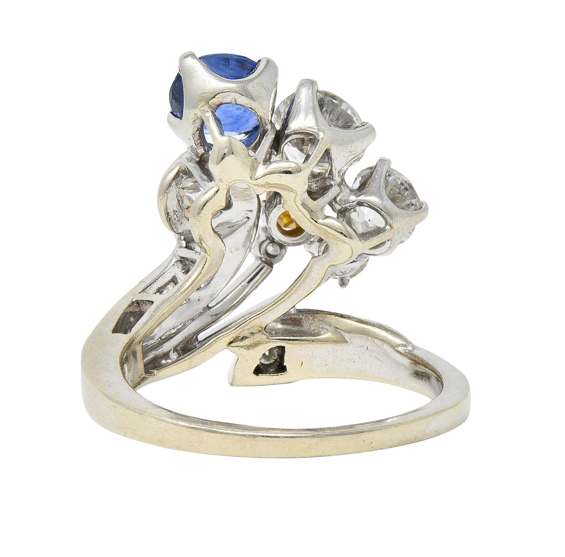 Erwin Reu Co. Mid-Century 2.03 CTW Sapphire Diamond 14 Karat Gold Bypass Ring