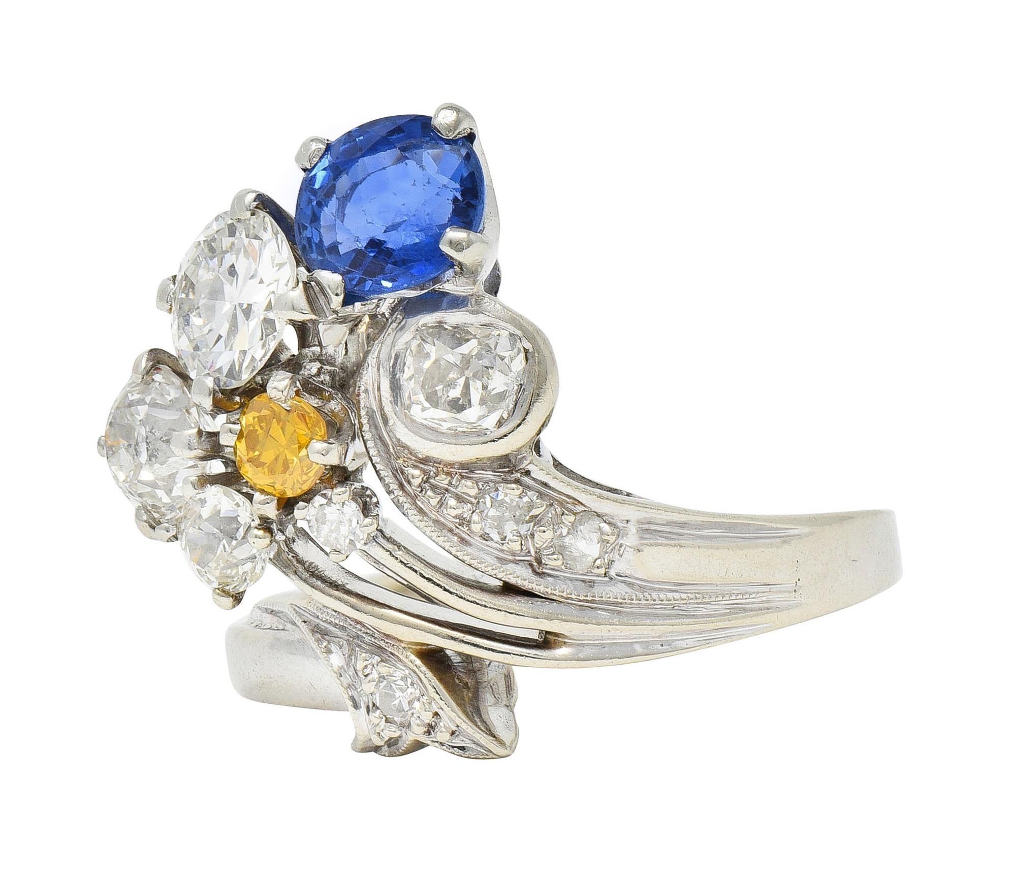 Erwin Reu Co. Mid-Century 2.03 CTW Sapphire Diamond 14 Karat Gold Bypass Ring