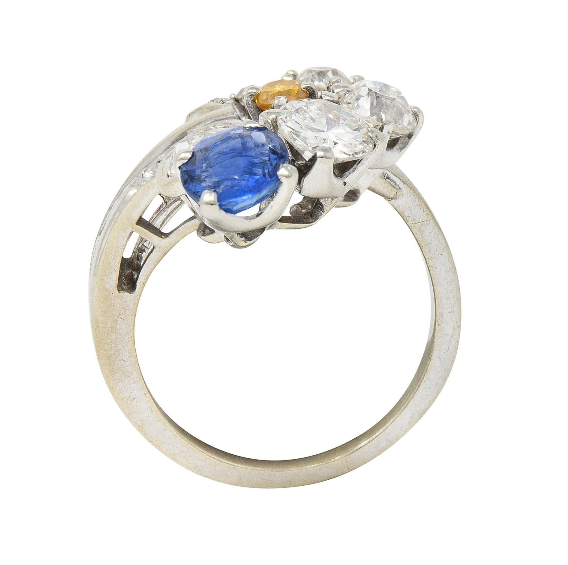 Erwin Reu Co. Mid-Century 2.03 CTW Sapphire Diamond 14 Karat Gold Bypass Ring