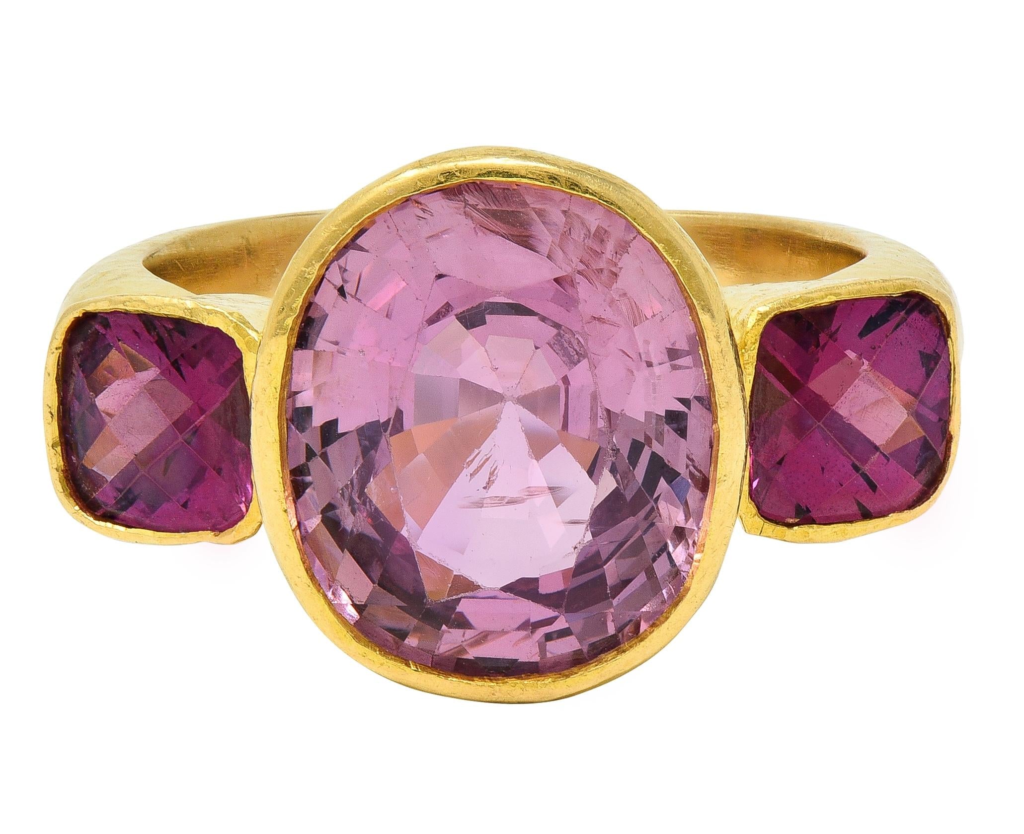 Elizabeth Locke Spinel Rhodolite Garnet 19 Karat Hammered Gold Gemstone Ring
