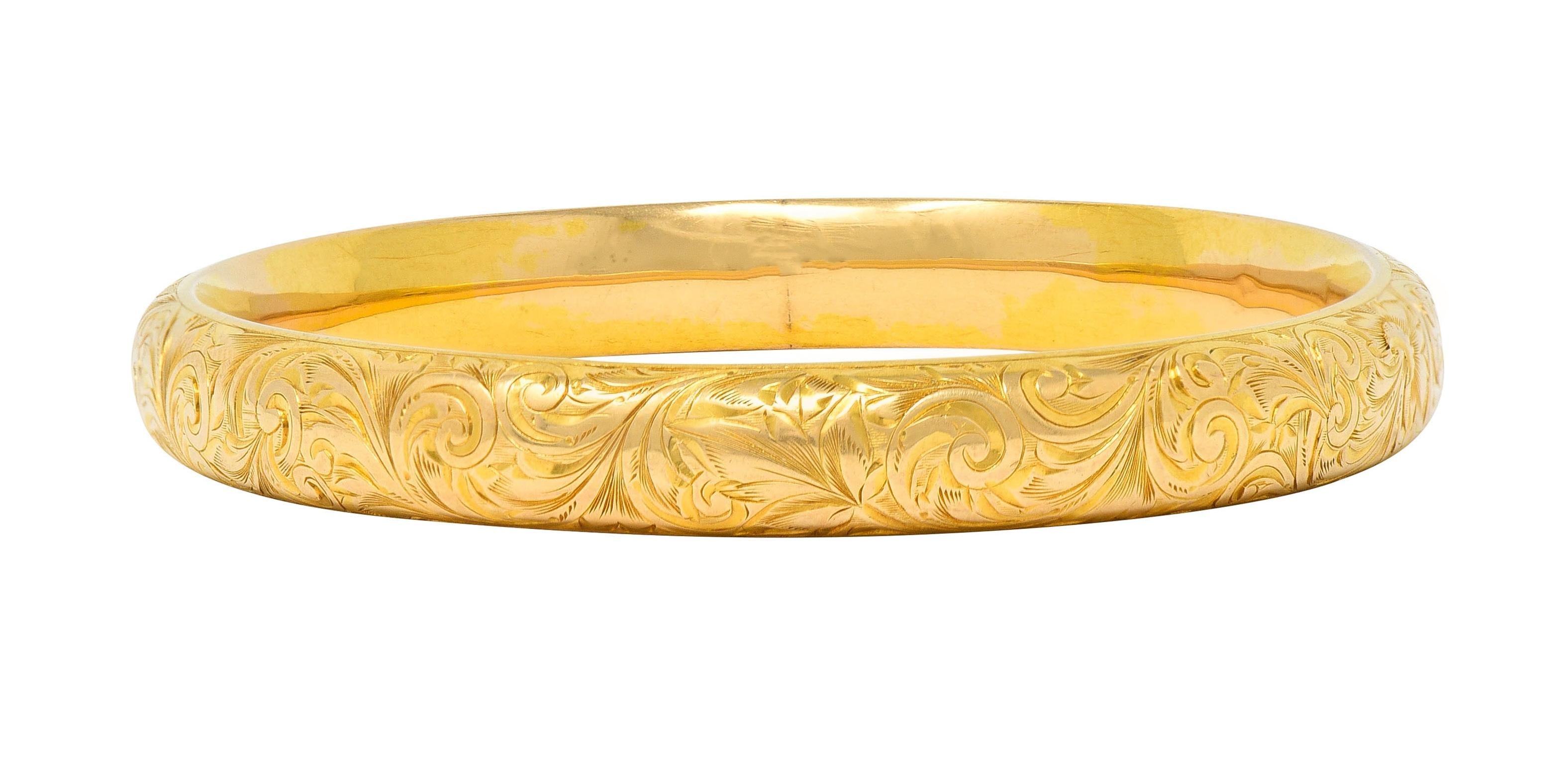 Riker Brothers Victorian 14 Karat Yellow Gold Scroll Antique Bangle Bracelet