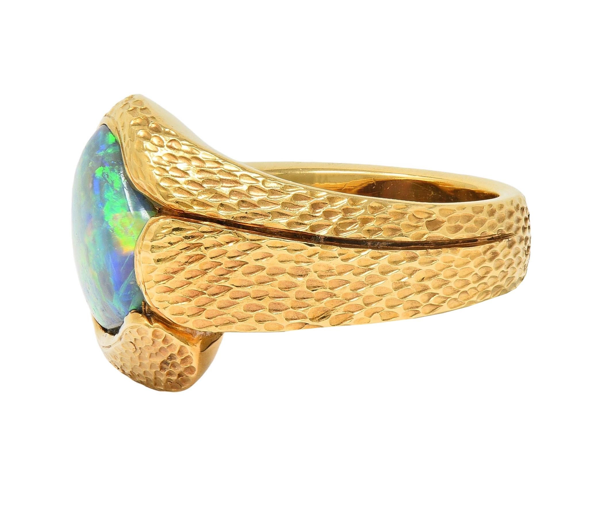 Vintage Natural Gray Opal 18 Karat Yellow Gold Unisex Statement Ring GIA