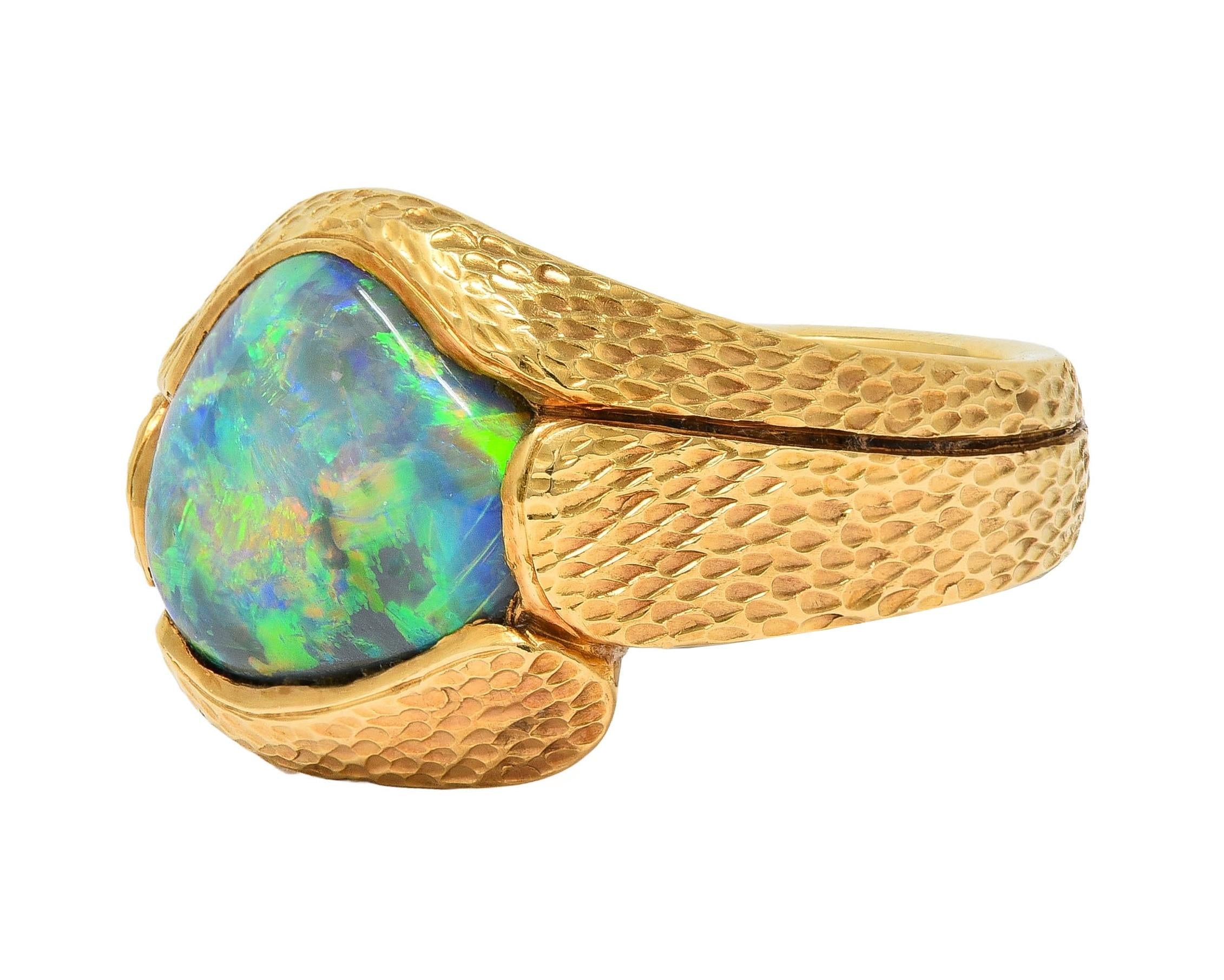 Vintage Natural Gray Opal 18 Karat Yellow Gold Unisex Statement Ring GIA