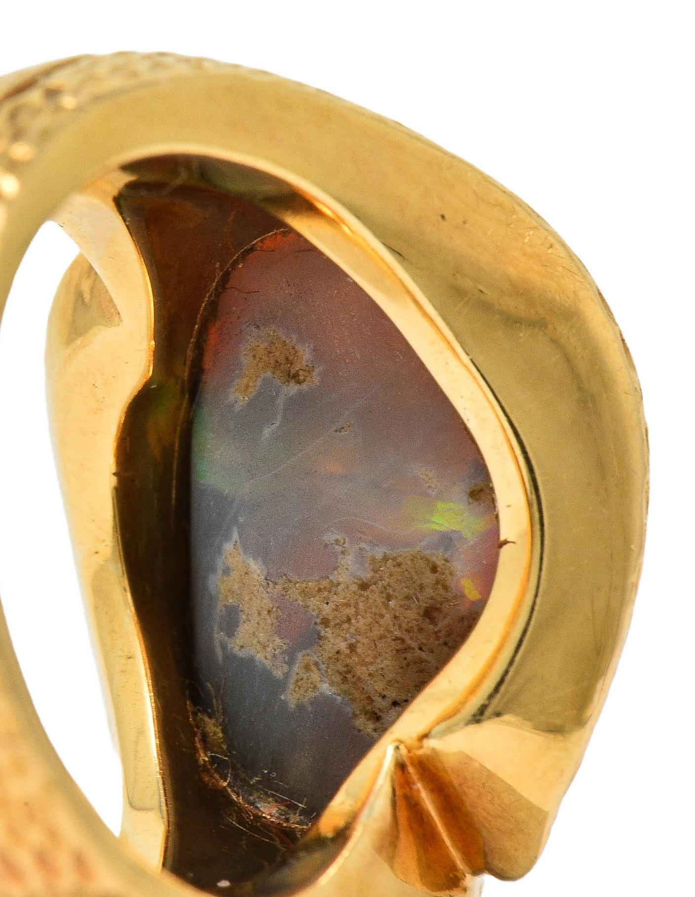 Vintage Natural Gray Opal 18 Karat Yellow Gold Unisex Statement Ring GIA