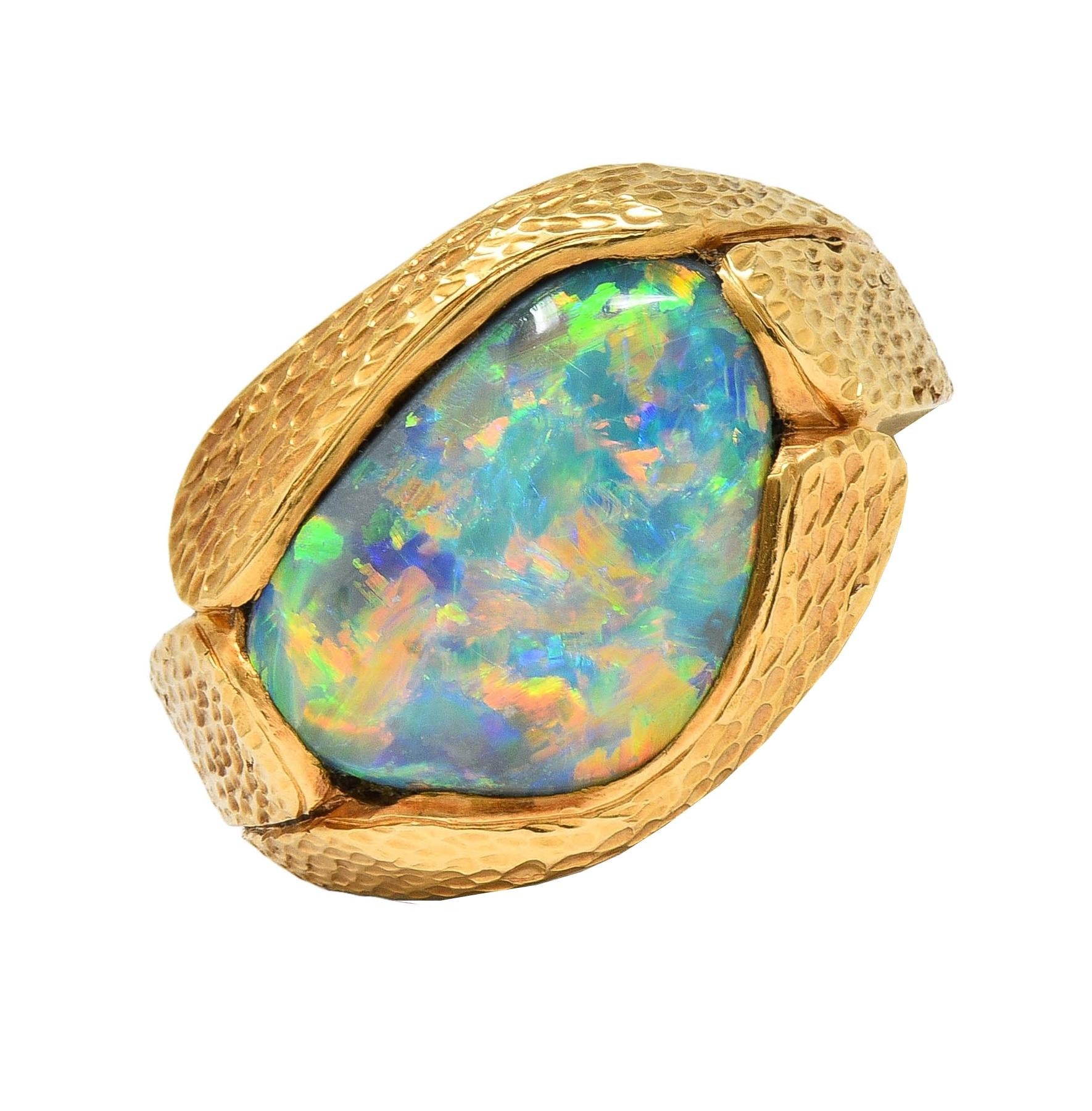 Vintage Natural Gray Opal 18 Karat Yellow Gold Unisex Statement Ring GIA