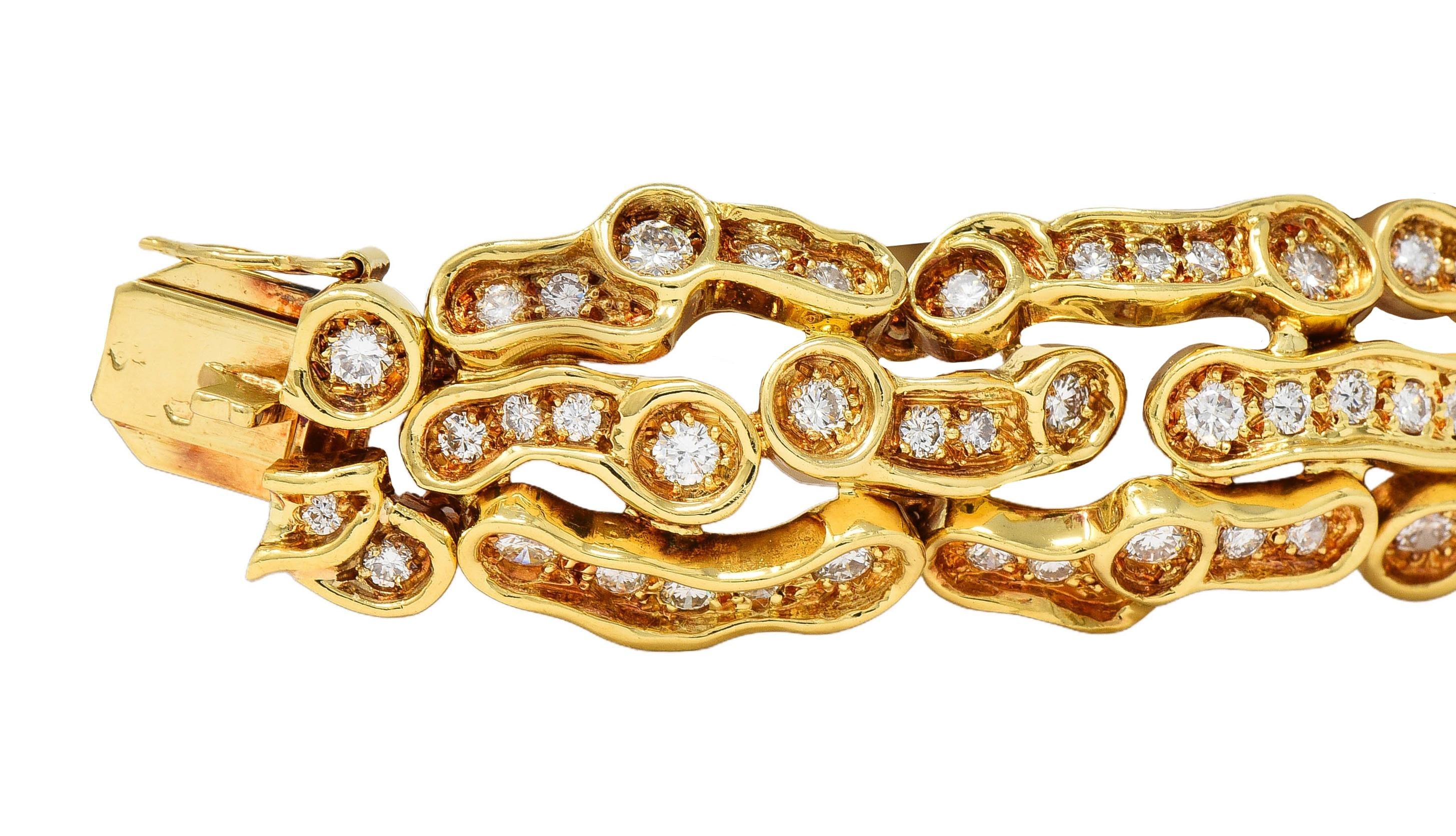 1960's French 7.13 CTW Diamond 18K Gold Vintage Organic Panther Link Bracelet