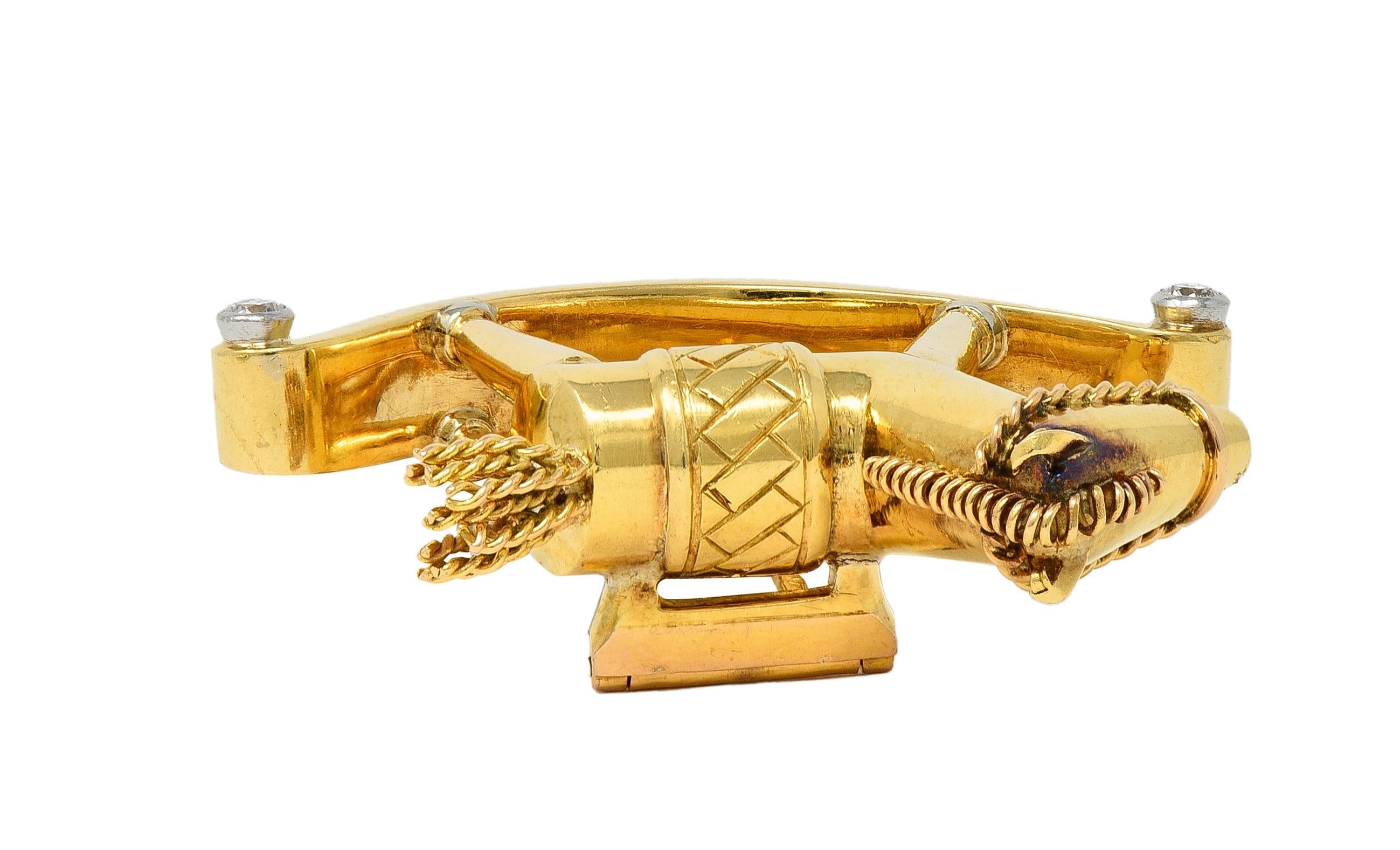 1950's French Diamond Platinum 18 Karat Yellow Gold Vintage Rocking Horse Brooch